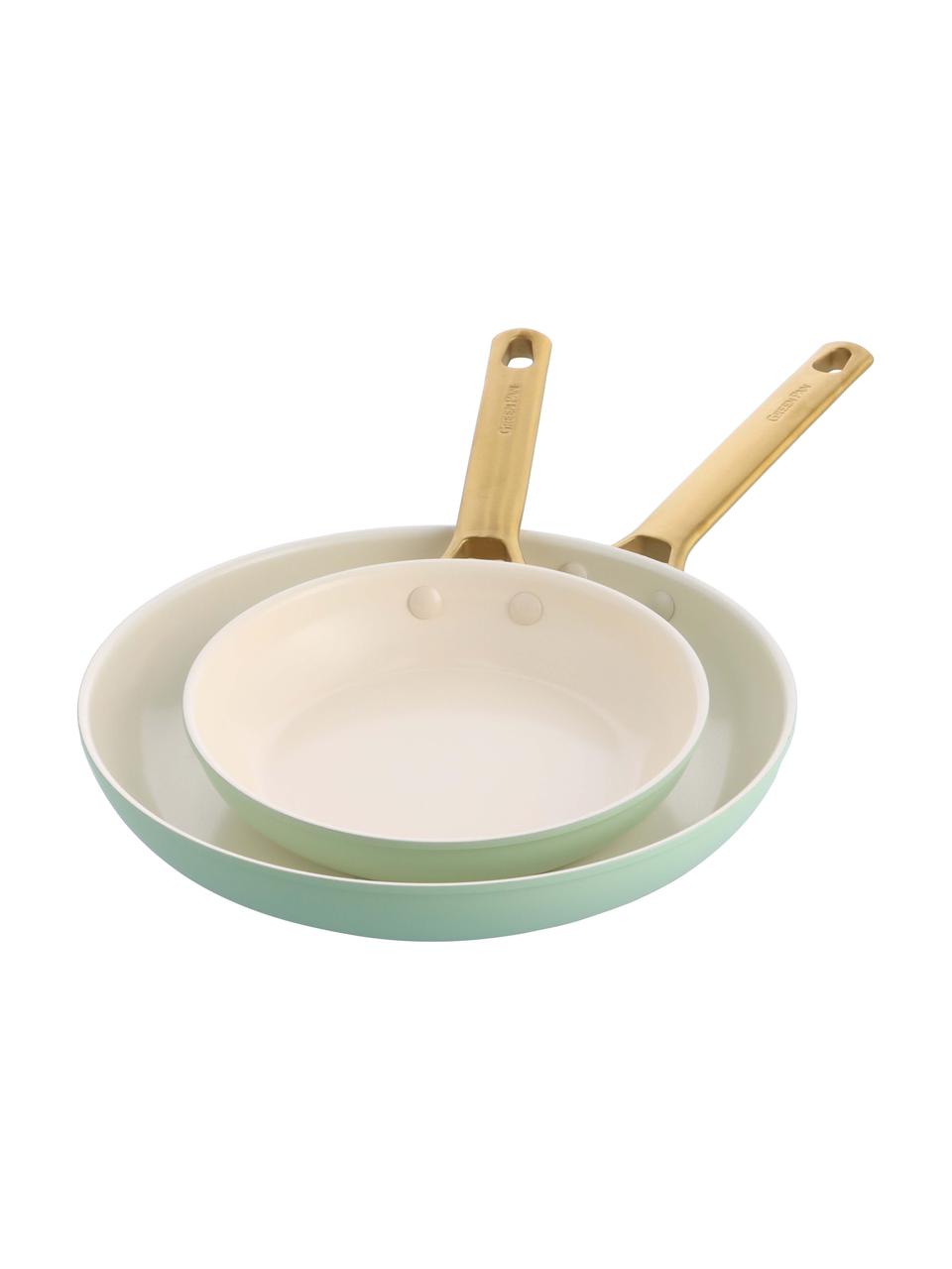 Poêles à frire avec revêtement antiadhésif Padova, lot de 2, Vert menthe, couleur dorée, Lot de différentes tailles