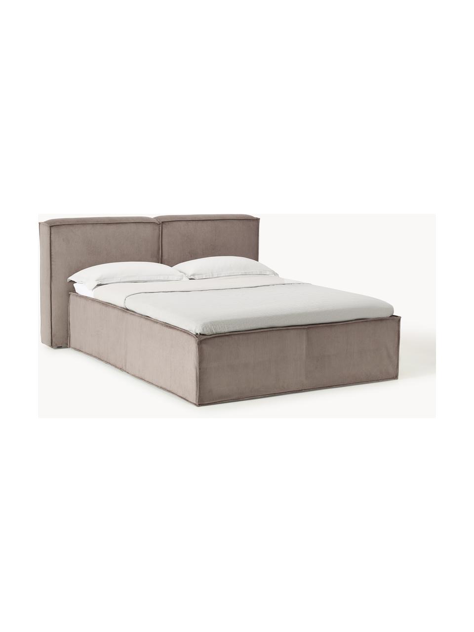 Cord-Boxspringbett Lennon, Bezug: 92 % Polyester, 8 % Polya, Matratze: 7-Zonen-Taschenfederkern, Füße: Massives Birkenholz Diese, Cord Taupe, B 140 x L 200 cm, Härtegrad H2