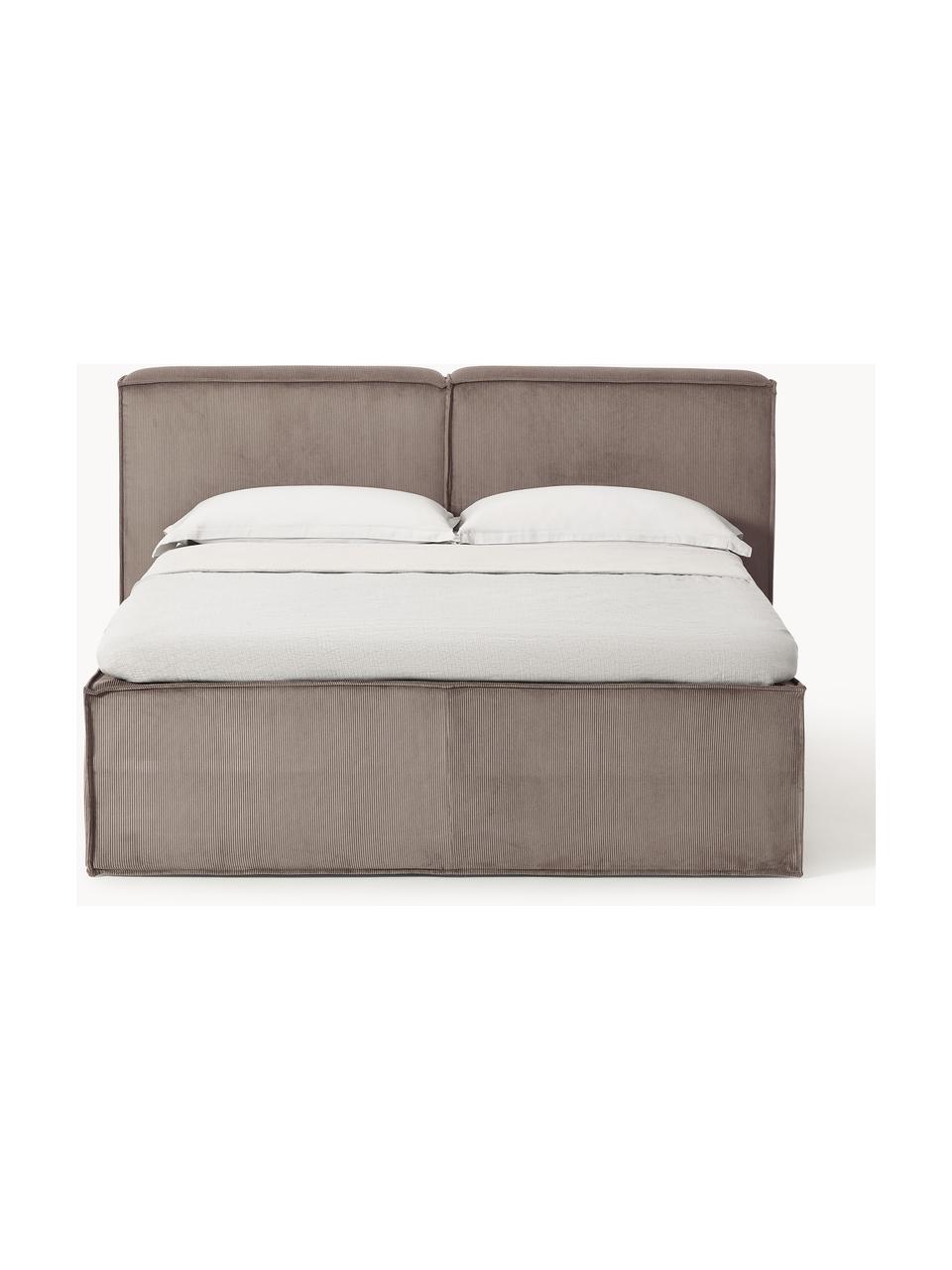 Cord-Boxspringbett Lennon, Bezug: 92 % Polyester, 8 % Polya, Matratze: 7-Zonen-Taschenfederkern, Füße: Massives Birkenholz Diese, Cord Taupe, B 140 x L 200 cm, Härtegrad H2