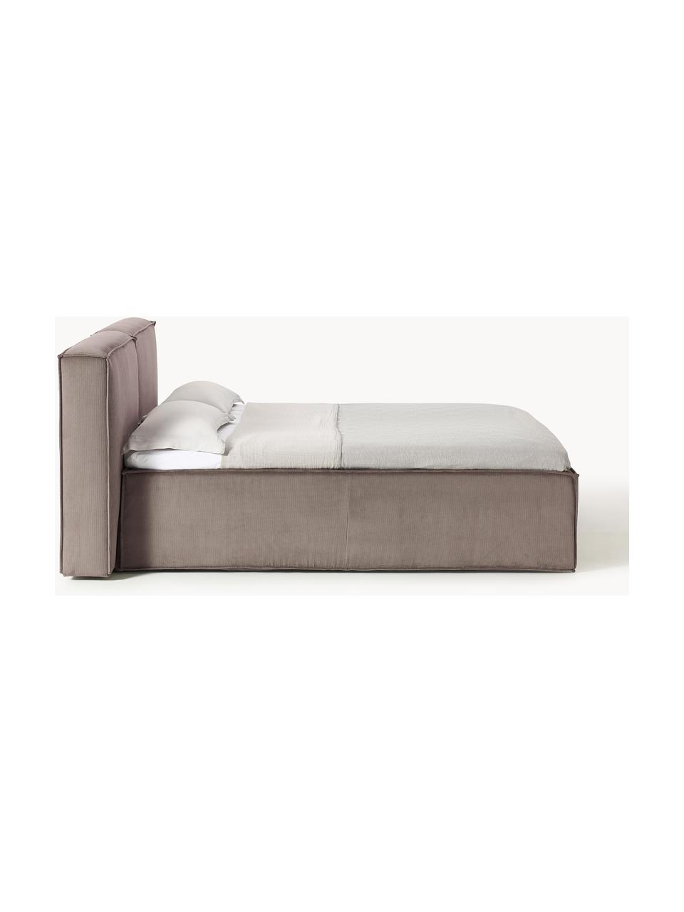 Cord-Boxspringbett Lennon, Bezug: 92 % Polyester, 8 % Polya, Matratze: 7-Zonen-Taschenfederkern, Füße: Massives Birkenholz Diese, Cord Taupe, B 140 x L 200 cm, Härtegrad H2