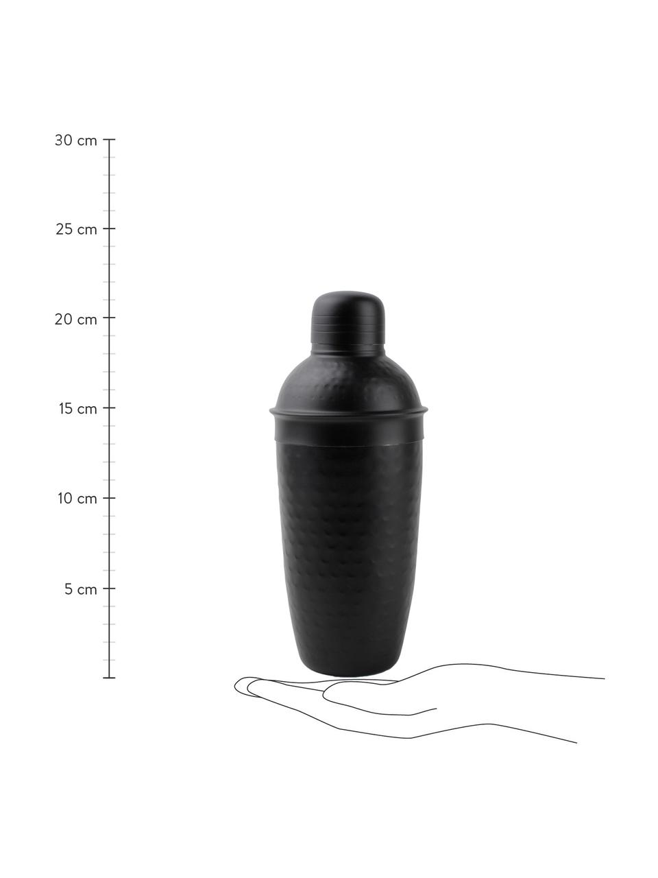 Cocktail shaker Onur in zwart met een gehamerd oppervlak, Gecoat en gehamerd edelstaal, Zwart, Ø 9 x H 22 cm