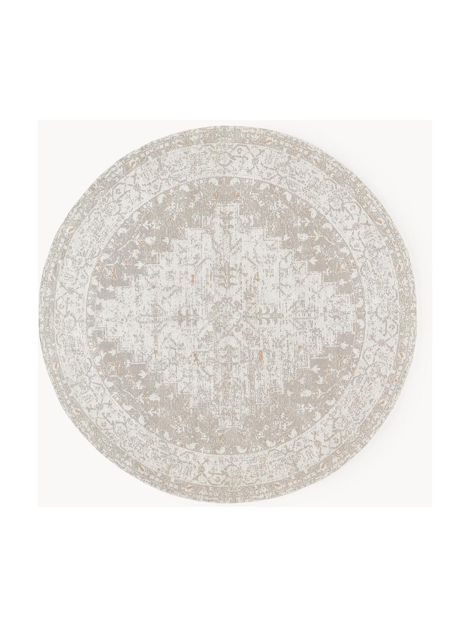 Tapis rond chenille tissé main Naples, Gris-bleu, blanc crème, Ø 250 cm (taille XL)