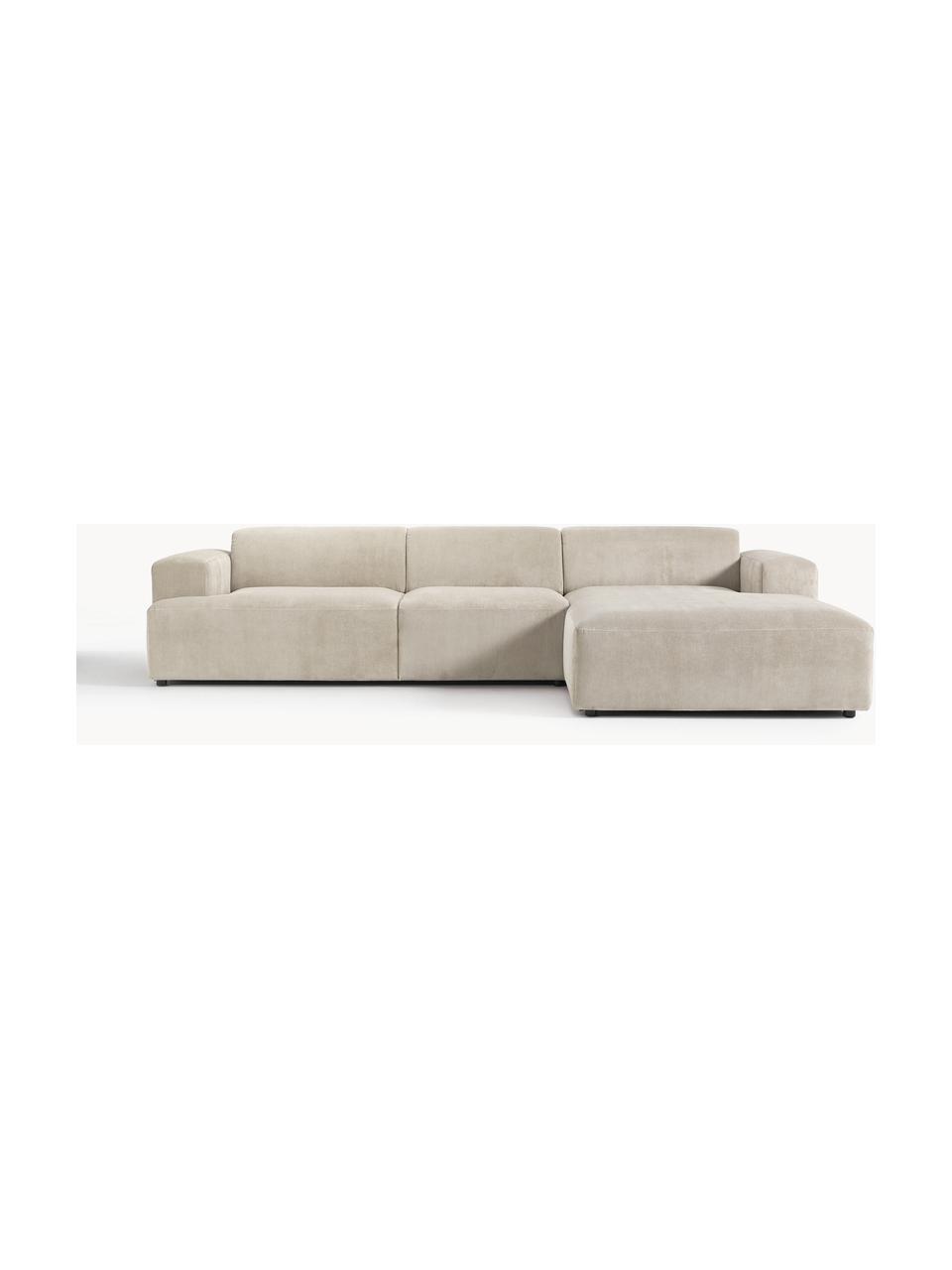 Cord-Ecksofa Melva (4-Sitzer), Bezug: Cord (92% Polyester, 8% P, Gestell: Massives Kiefernholz, Spa, Füße: Kunststoff Dieses Produkt, Cord Hellbeige, B 319 x T 195 cm, Eckteil links