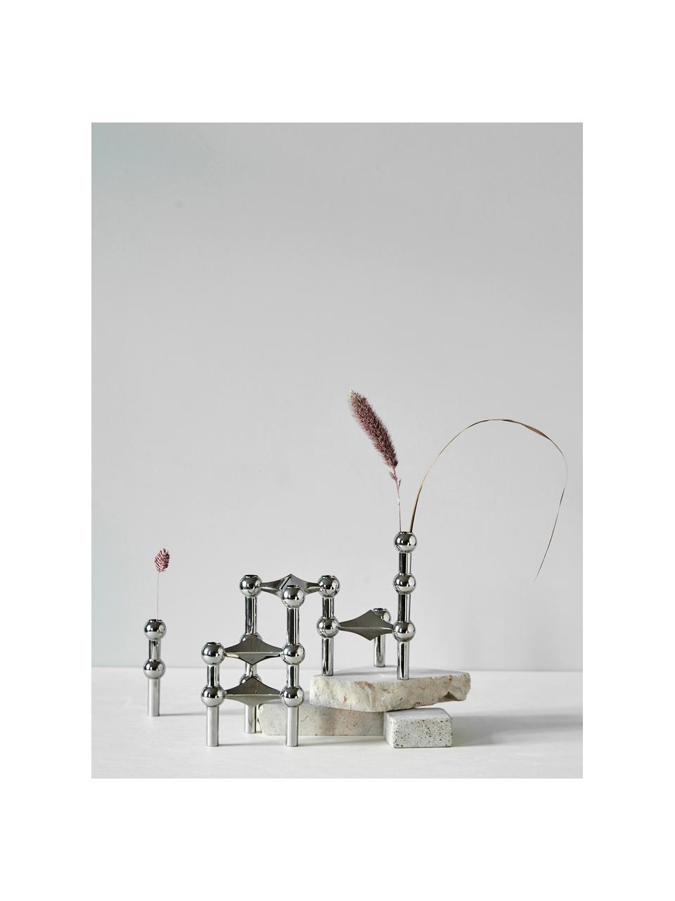 Kerzenhalter Stoff Nagel, 3-er Set, Metall, beschichtet, Silberfarben, Ø 10 x H 7 cm