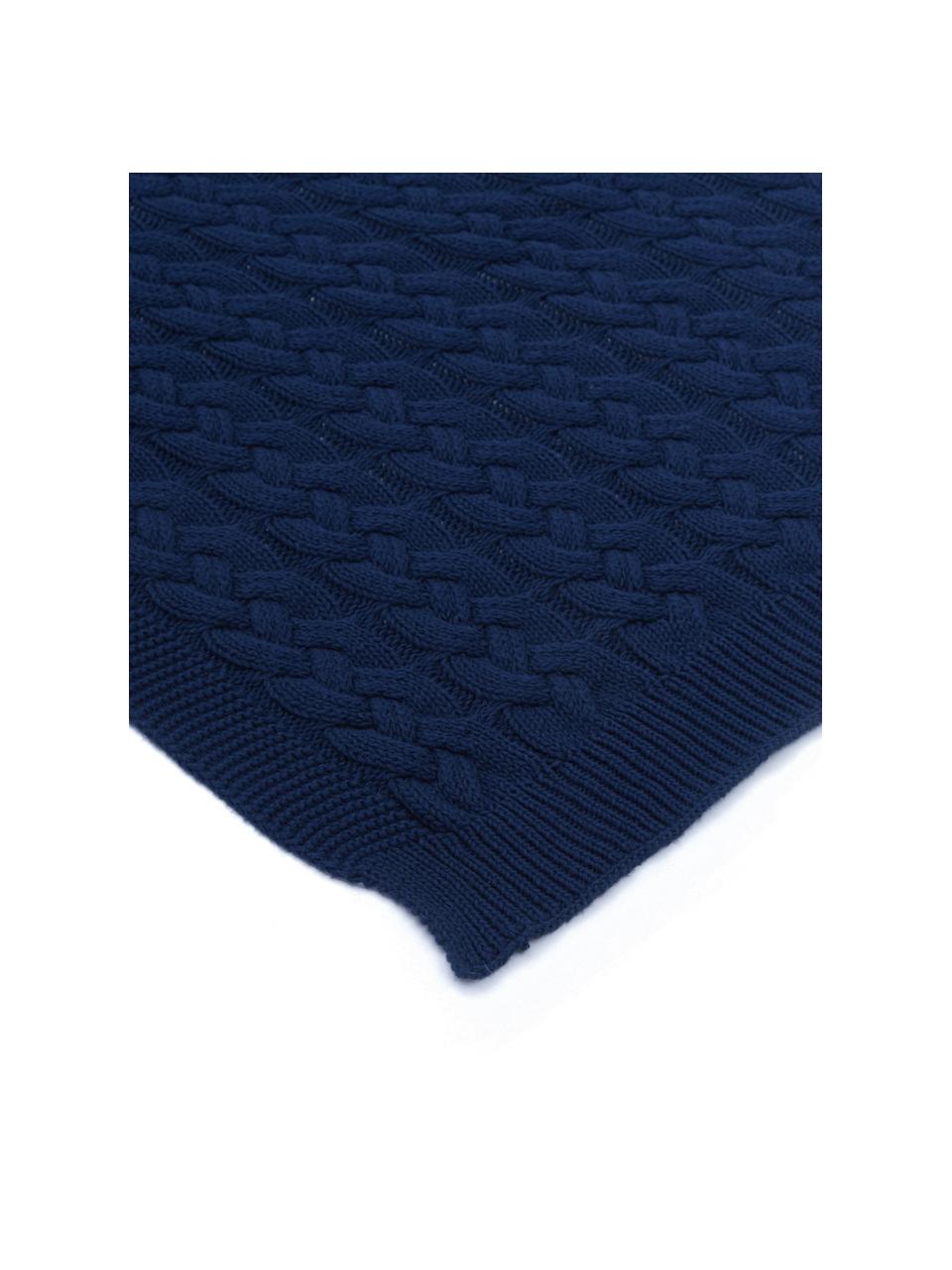 Gebreide plaid Caleb met kabelpatroon, 100% katoen, Blauw, 130 x 170 cm