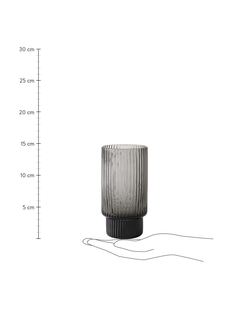 Mondgeblazen longdrinkglazen Erskine met groefstructuur, 4 stuks, Mondgeblazen glas, Grijs, Ø 7 x H 14 cm, 400 ml