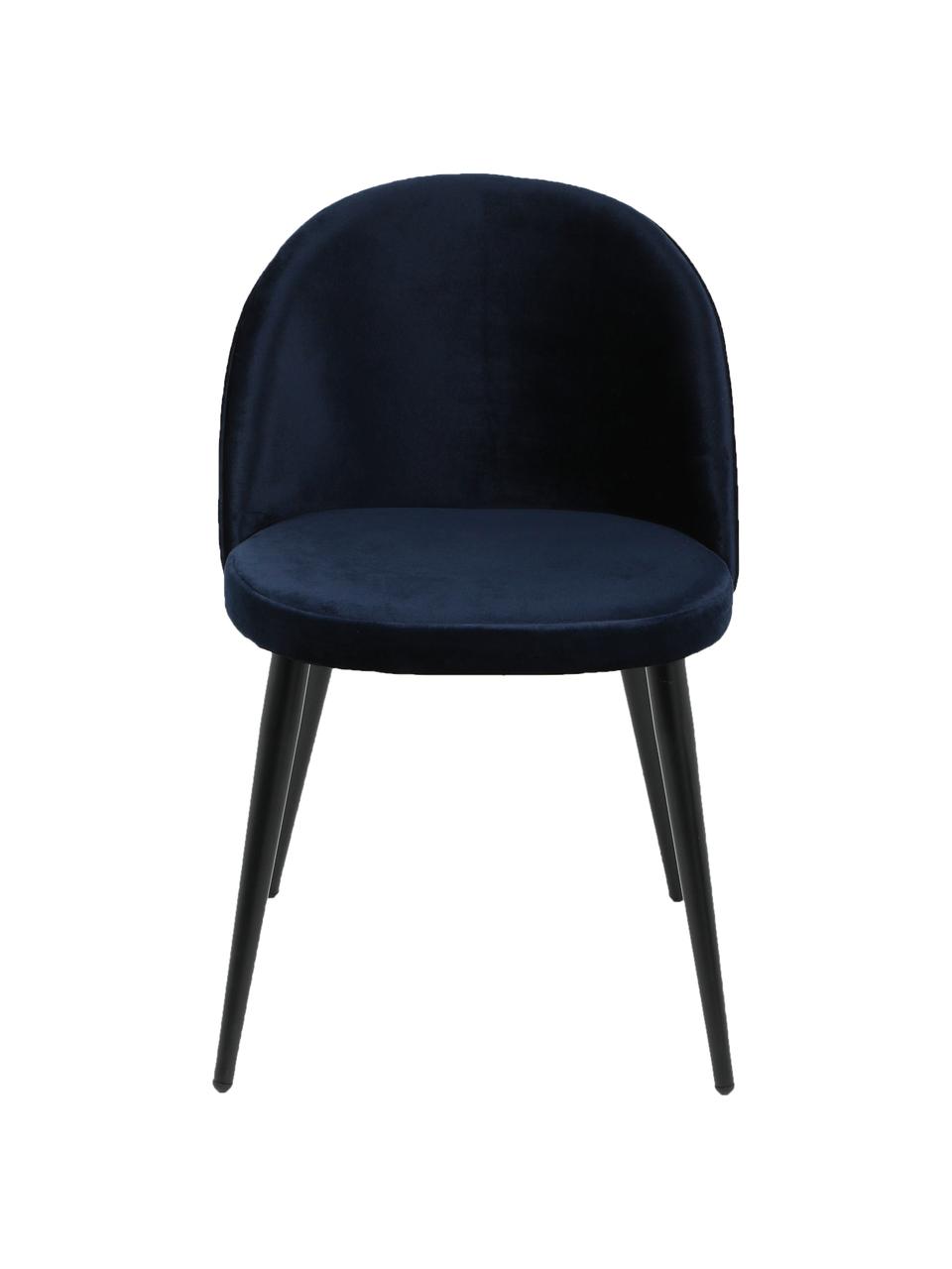 Krzesło tapicerowane z aksamitu Amy, 2 szt., Tapicerka: aksamit (100% poliester), Nogi: metal malowany proszkowo, Tapicerka: granatowy Nogi: czarny, S 47 x G 55 cm