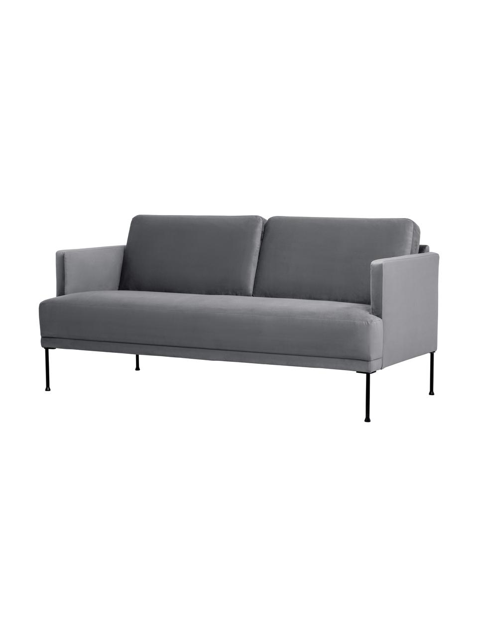Divano 2 posti in velluto con piedini in metallo Fluente, Rivestimento: velluto (rivestimento in , Struttura: legno di pino massiccio, Piedini: metallo verniciato a polv, Velluto grigio scuro, Larg. 166 x Prof. 85 cm