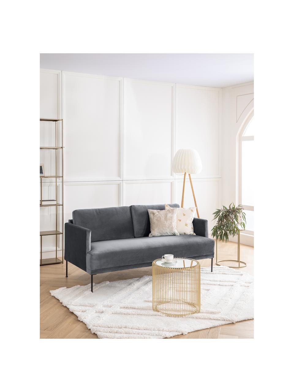 Fluwelen bank Fluente (2-zits) met metalen poten, Bekleding: fluweel (hoogwaardig poly, Frame: massief grenenhout, FSC-g, Poten: gepoedercoat metaal., Fluweel donkergrijs, B 166 x D 85 cm