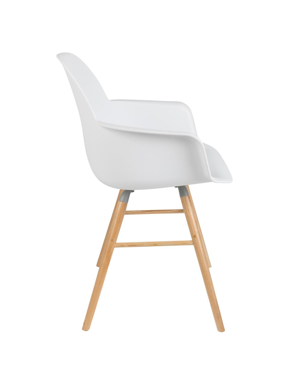 Silla con reposabrazos Albert Kuip, Asiento: 100% polipropileno, Patas: madera de fresno, Blanco, An 59 x Al 82 cm