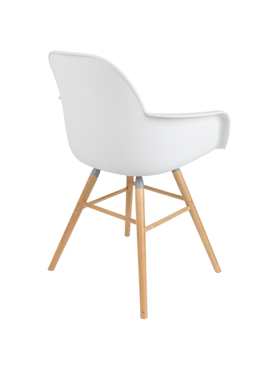 Silla con reposabrazos Albert Kuip, Asiento: 100% polipropileno, Patas: madera de fresno, Blanco, An 59 x Al 82 cm