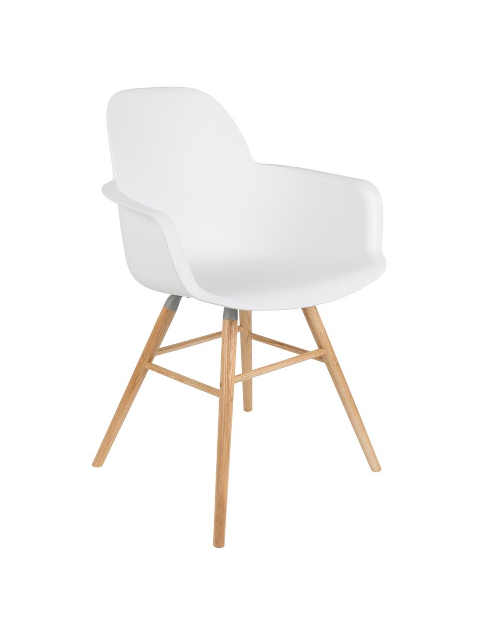 Silla con reposabrazos Albert Kuip, Asiento: 100% polipropileno, Patas: madera de fresno, Blanco, An 59 x Al 82 cm