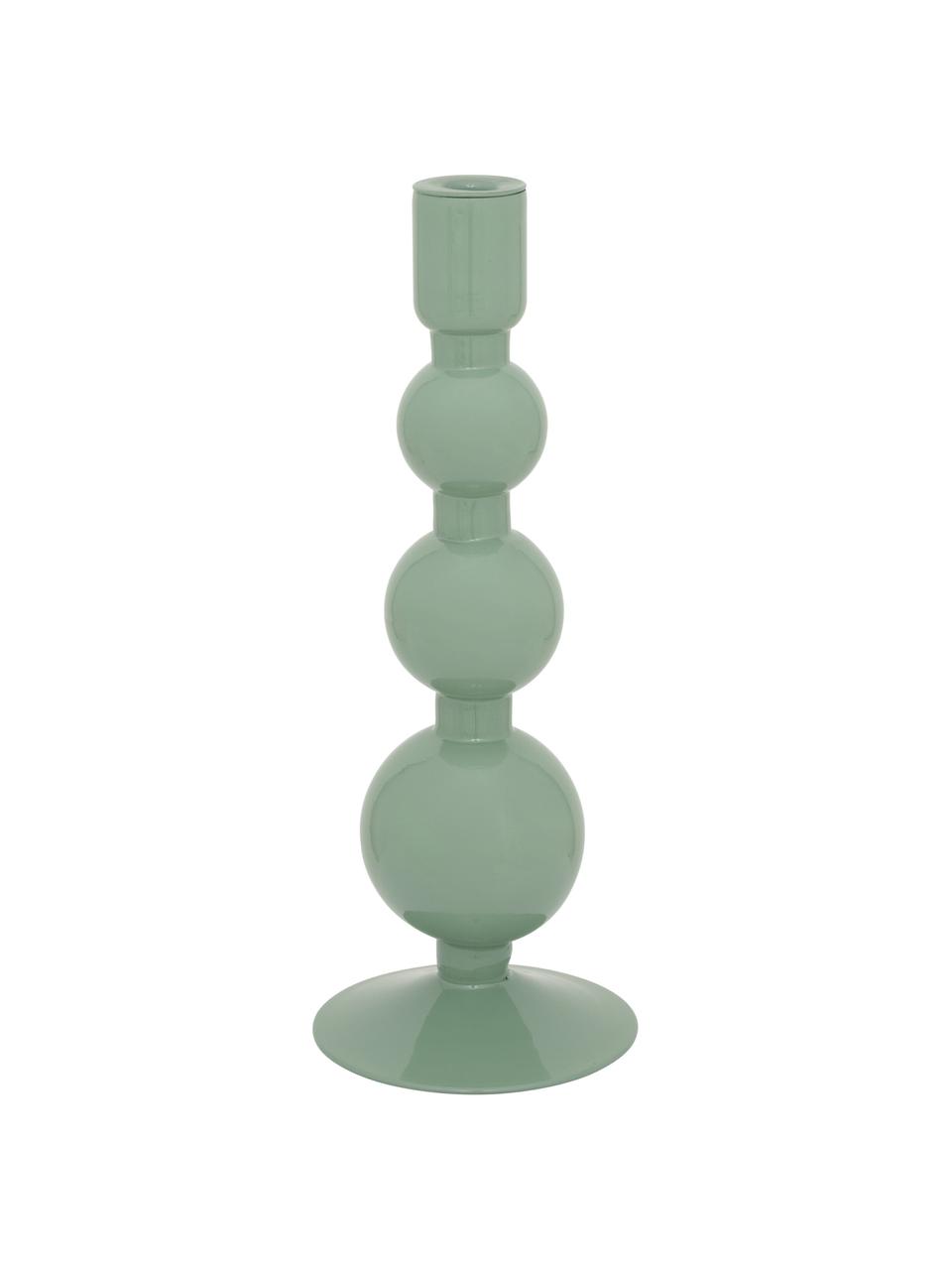 Candelabro in vetro verde blu Bubbles, Vetro riciclato, Verde salvia, Ø 14 x Alt. 34 cm