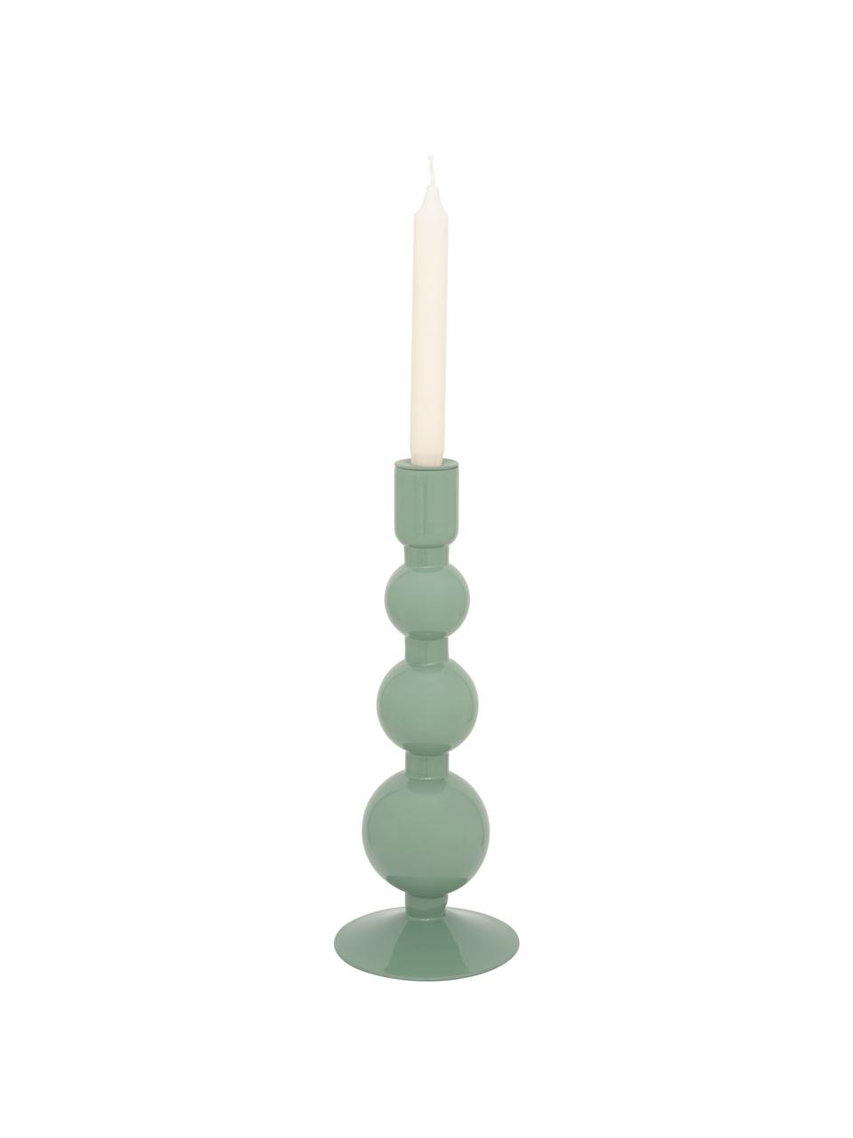 Candelabro in vetro verde blu Bubbles, Vetro riciclato, Verde salvia, Ø 14 x Alt. 34 cm