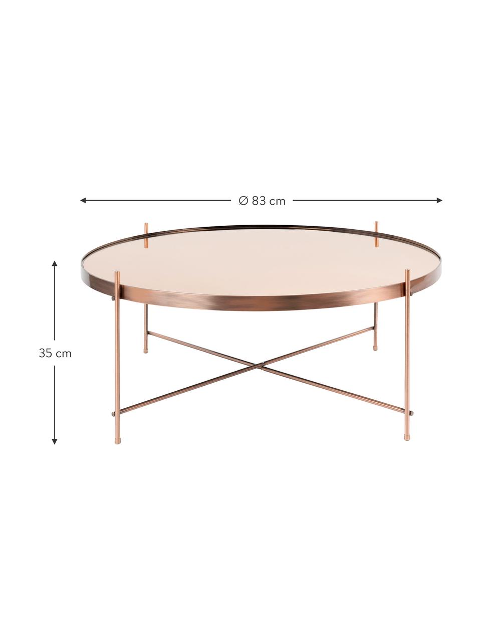 Mesa de centro redonda Cupid, tablero de cristal, Estructura: metal, cobre, Tablero: vidrio, Cobre, Ø 83 x Al 35 cm