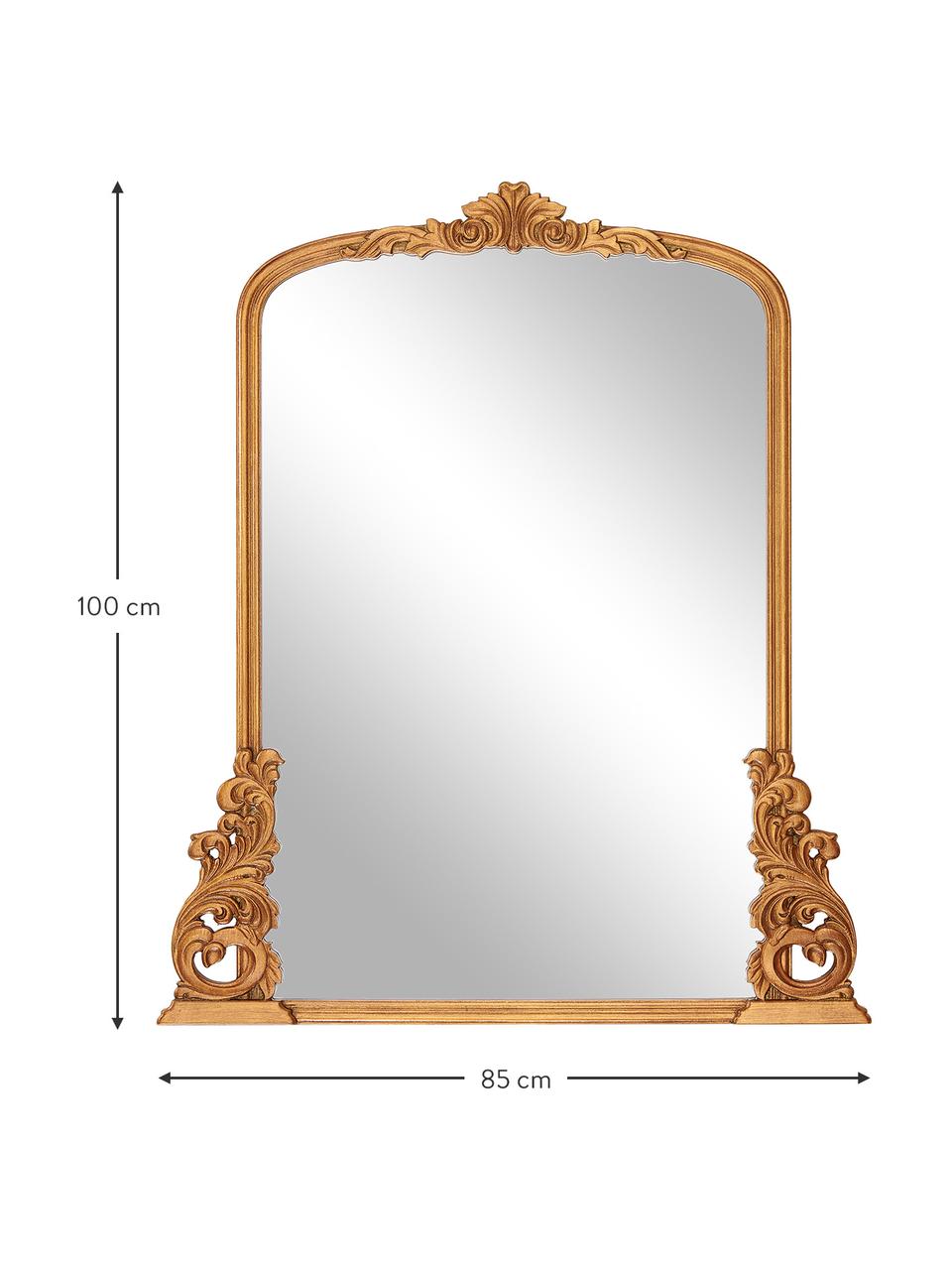 Barock-Wandspiegel Fabricio, Rahmen: Mitteldichte Holzfaserpla, Rückseite: Mitteldichte Holzfaserpla, Spiegelfläche: Spiegelglas, Goldfarben, B 85 x H 100 cm