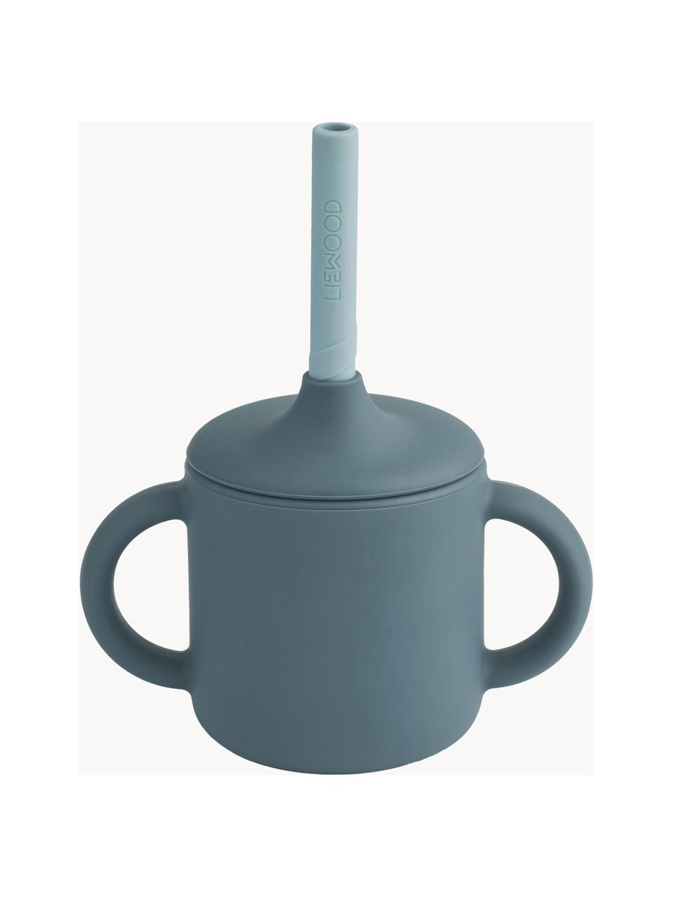 Tasse à bec Cameron avec paille, Silicone, Gris-bleu, bleu ciel, Ø 12 x haut. 10 cm, 140 ml
