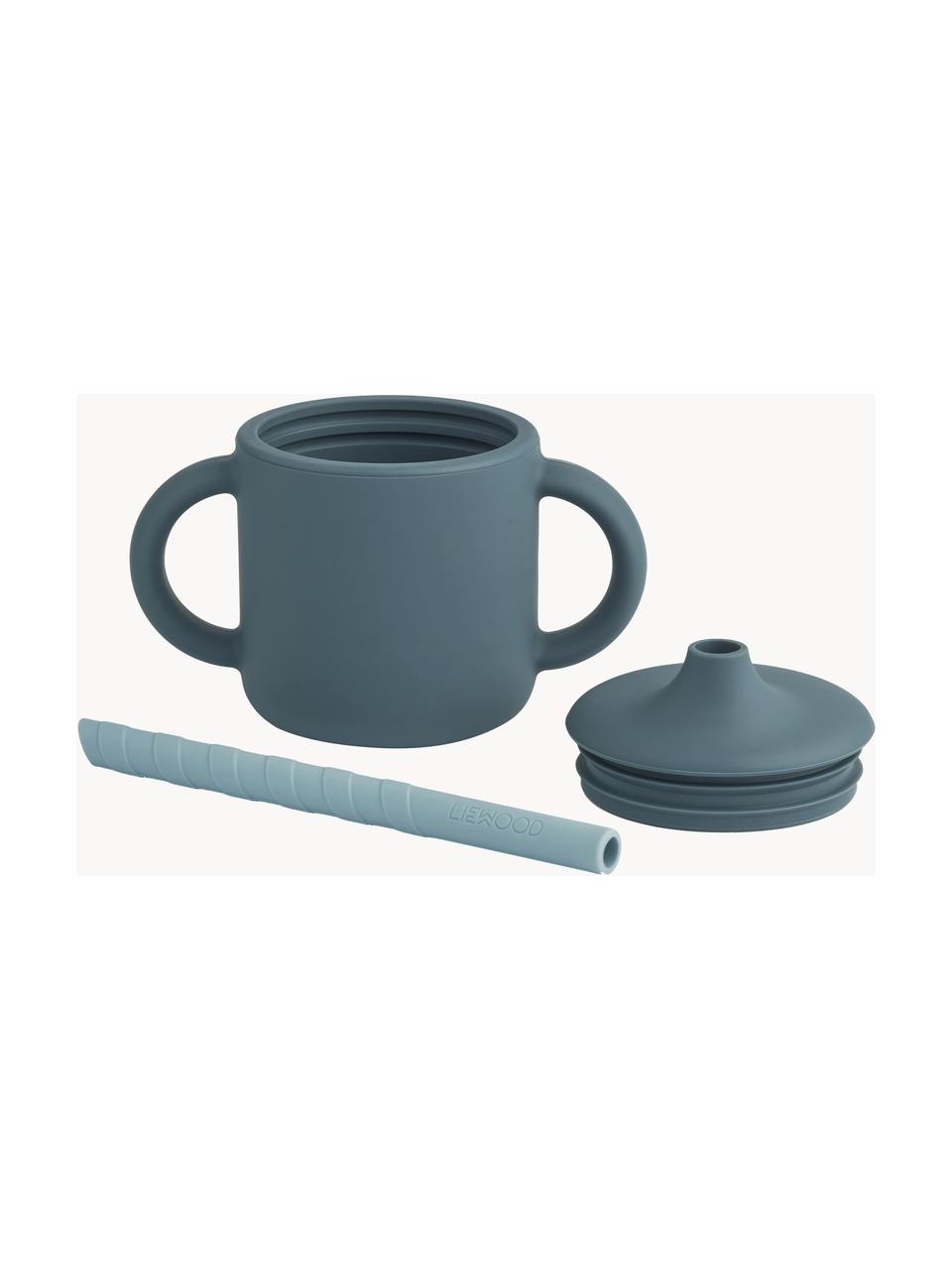 Schnabeltasse Cameron mit Strohhalm, Silikon, Graublau, Hellblau, Ø 12 x H 10 cm, 140 ml