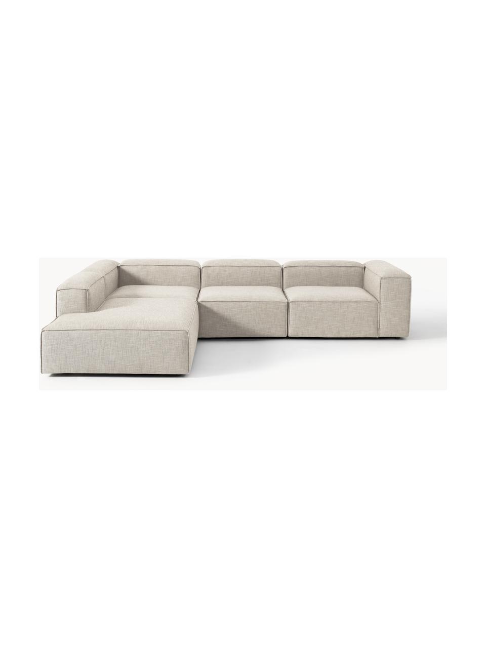 Modulares XL-Ecksofa Lennon aus Leinen-Mix, Bezug: 50 % Viskose, 25 % Leinen, Gestell: Fichtenholz, Sperrholz, m, Leinen-Mix Grau, B 329 x T 269 cm, Eckteil links