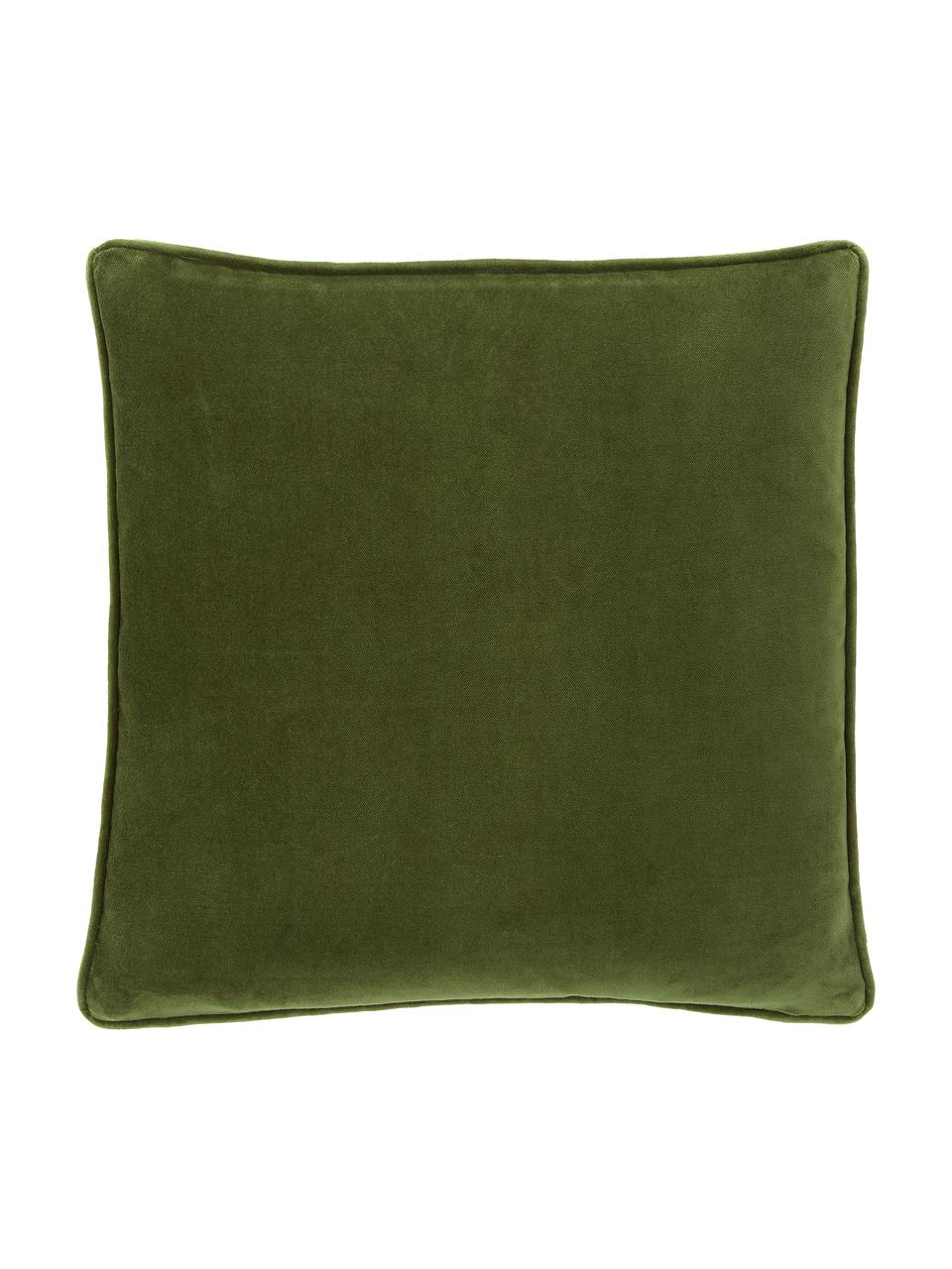 Einfarbige Samt-Kissenhülle Dana in Moosgrün, 100% Baumwollsamt, Moosgrün, B 50 x L 50 cm