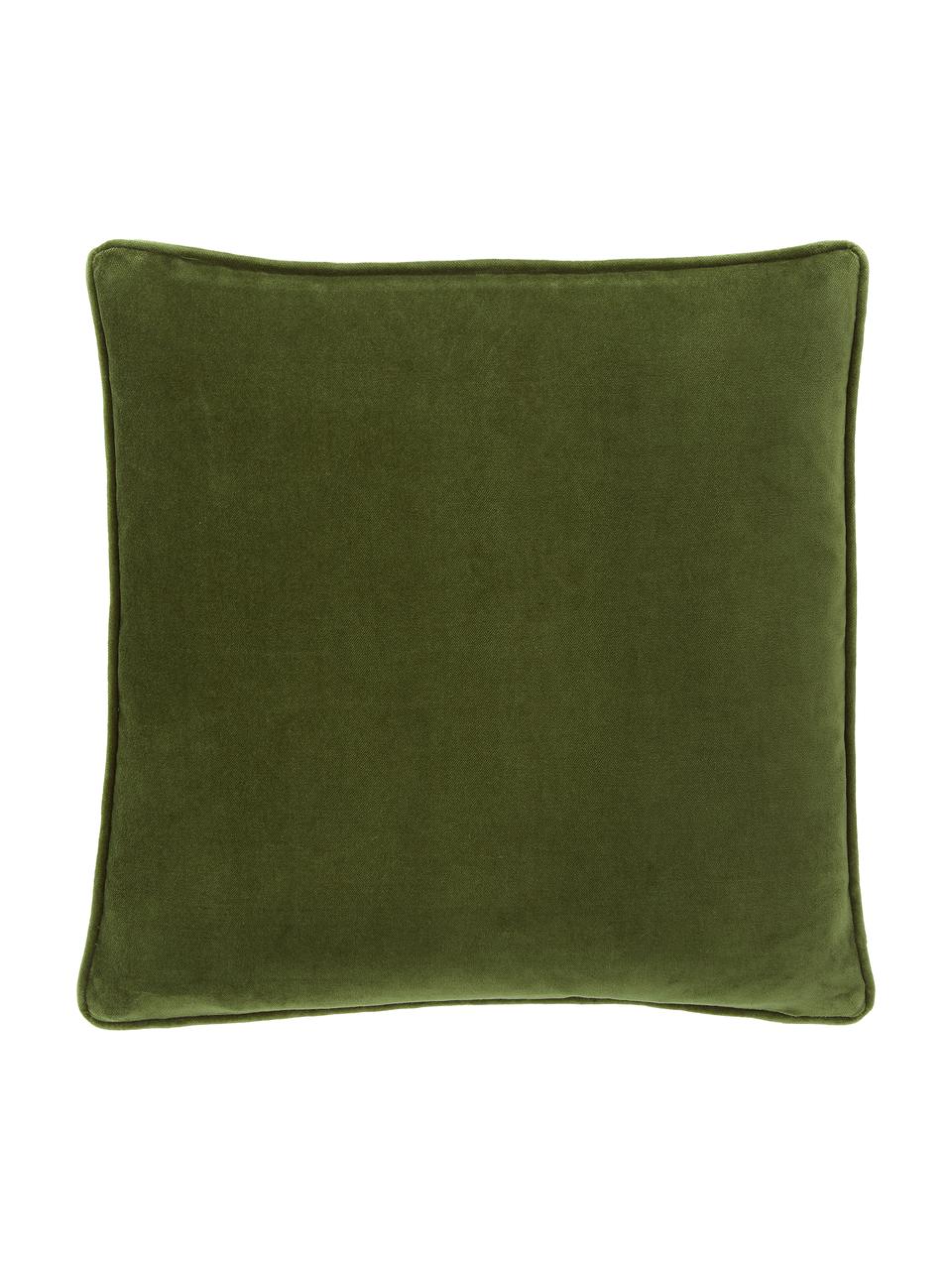 Einfarbige Samt-Kissenhülle Dana, 100% Baumwollsamt, Moosgrün, B 50 x L 50 cm