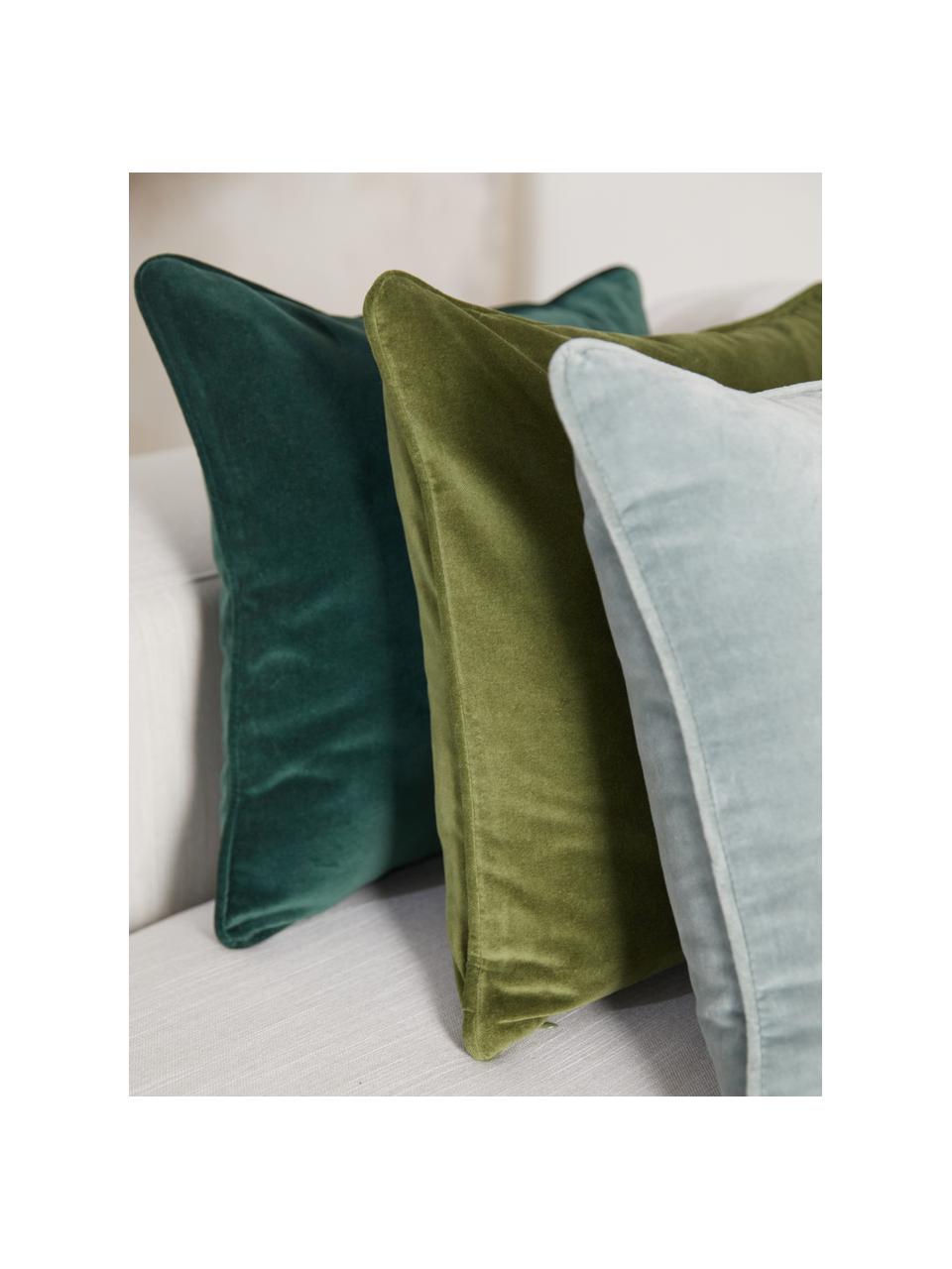 Funda de cojín de terciopelo Dana, 100% terciopelo de algodón, Verde oscuro, An 50 x L 50 cm