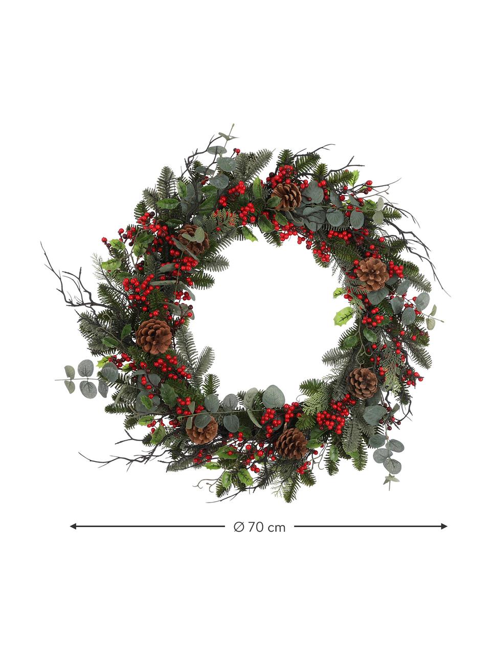 Couronne de Noël artificielle Addy, Ø 70 cm, Vert, rouge