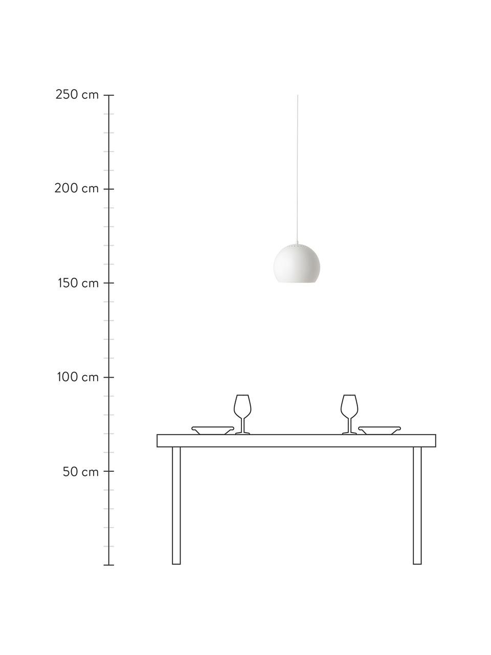 Kleine bolvormige hanglamp Ball in mat wit, Lampenkap: gecoat metaal, Baldakijn: gecoat metaal, Mat wit, wit, Ø 18 x H 16 cm