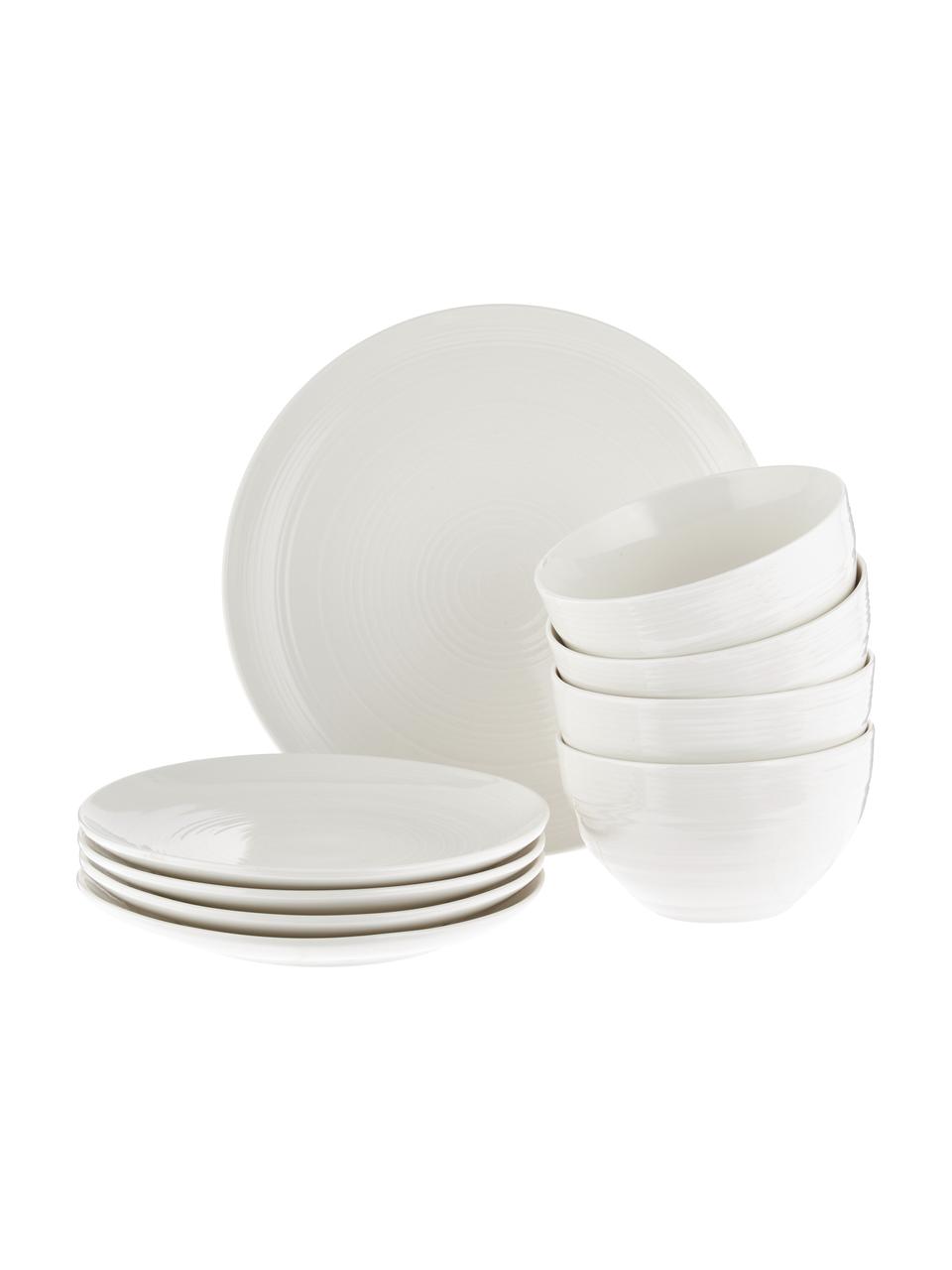 Geschirr-Set Darby mit Strukturoberfläche, 4 Personen (12-tlg.), New Bone China, Weiß, Set mit verschiedenen Größen