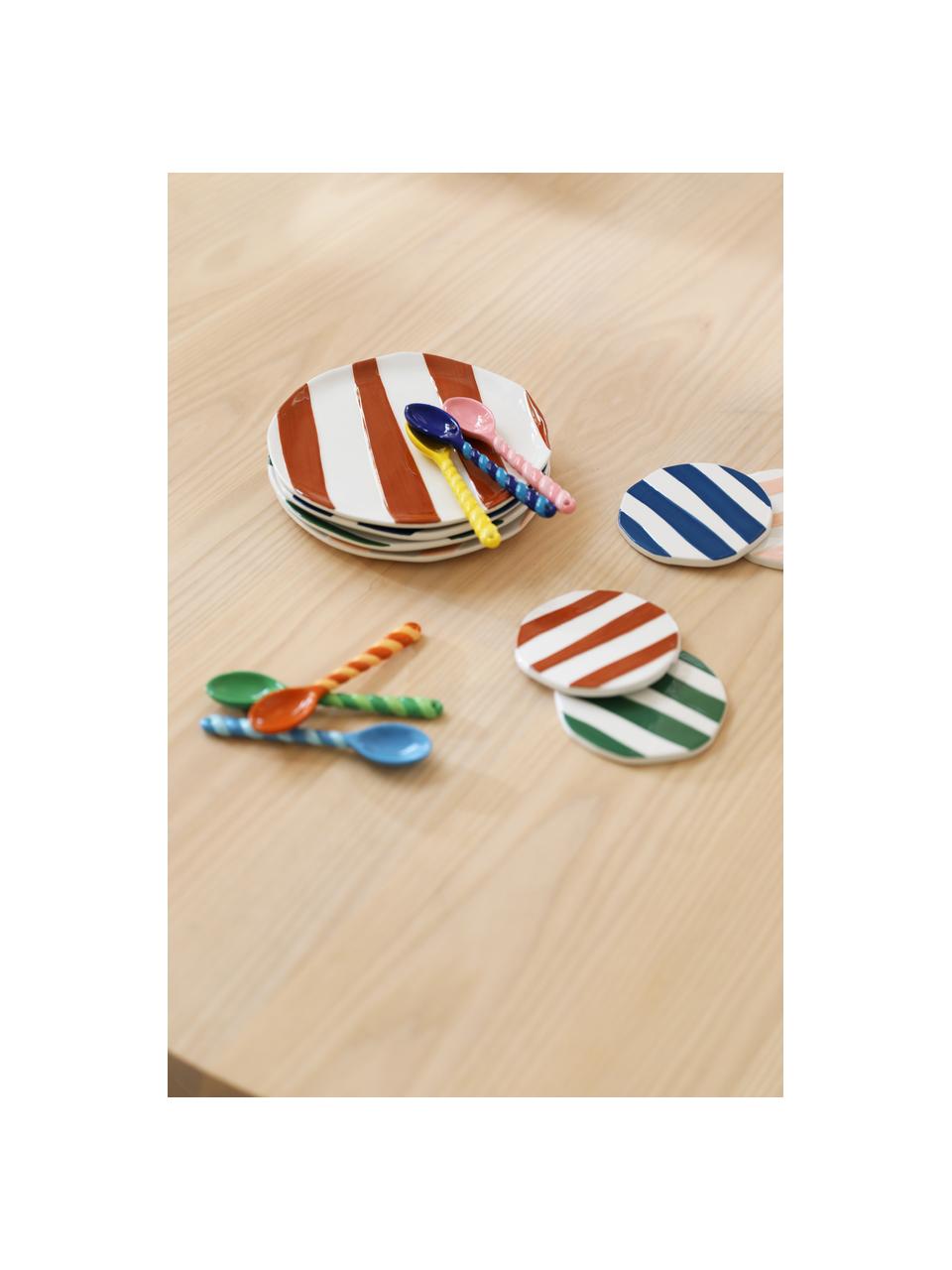 Platos postre artesanales Oblique, 4 uds., Dolomita, Verde, azul, beige, marrón, blanco, Ø 18 cm