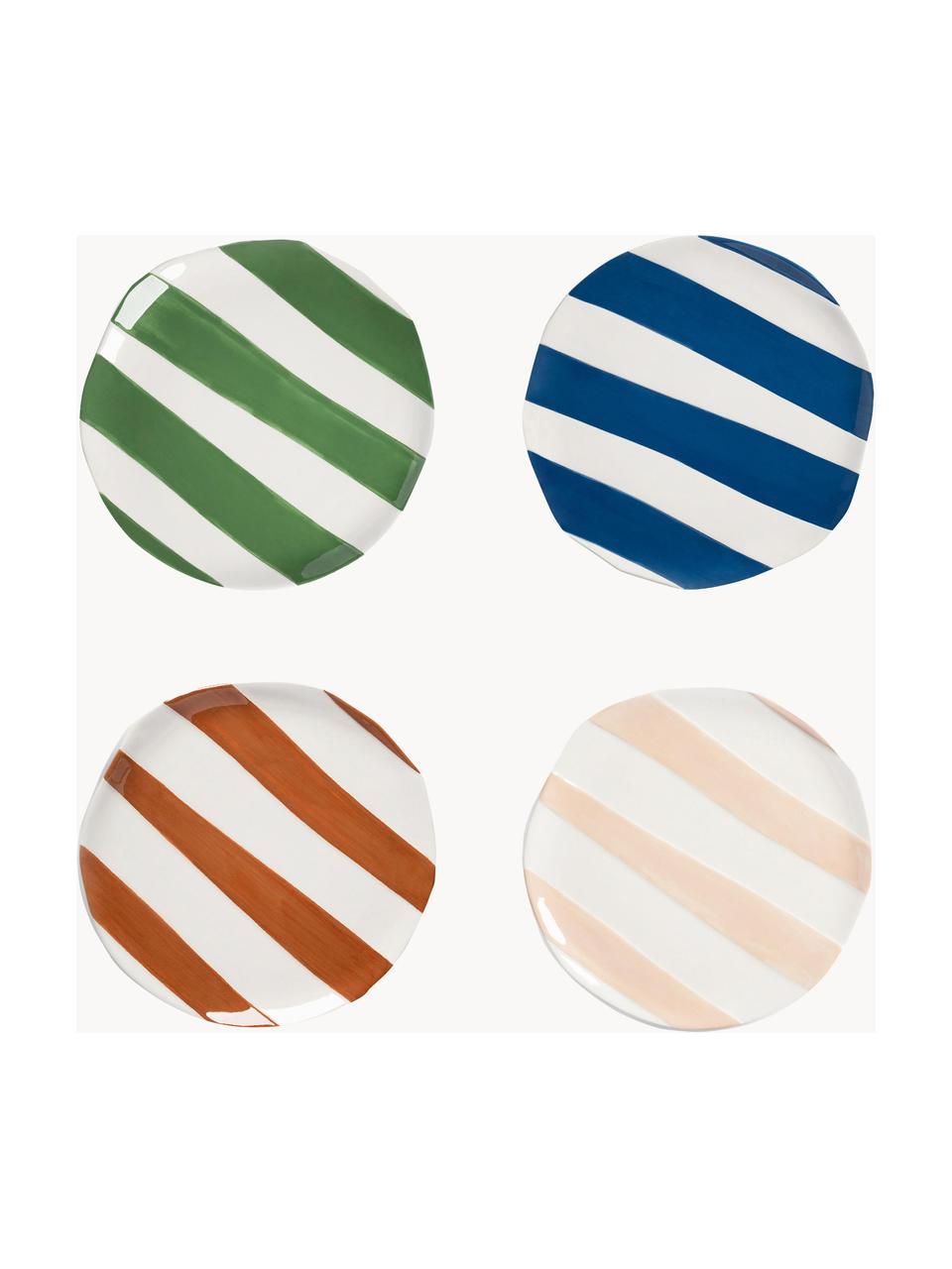 Platos postre artesanales Oblique, 4 uds., Dolomita, Verde, azul, beige, marrón, blanco, Ø 18 cm