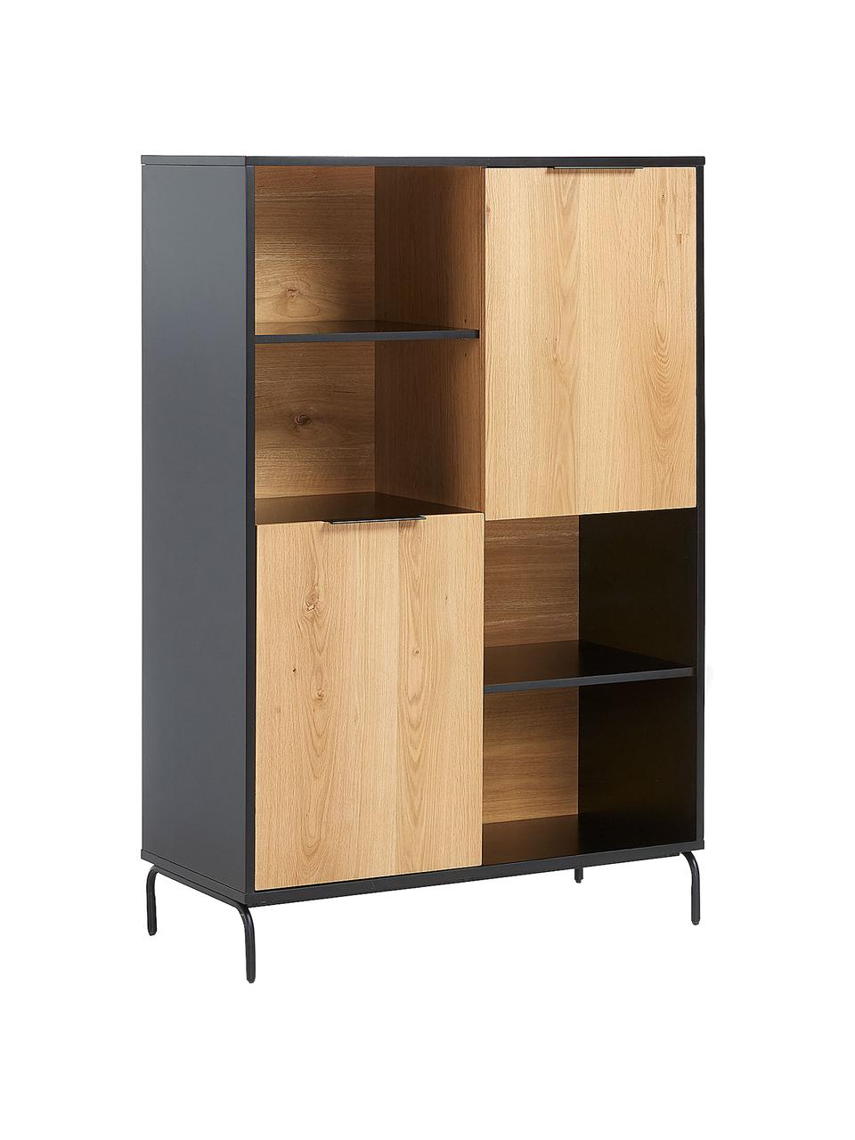 Buffet haut avec 2 portes plaquées chêne Stellar, Noir, bois de chêne