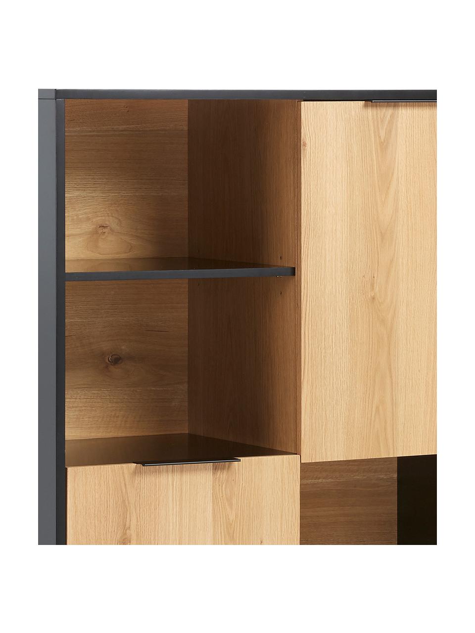 Highboard Stellar mit Türen aus Eichenholzfurnier, Korpus: Mitteldichte Holzfaserpla, Front: Mitteldichte Holzfaserpla, Schwarz, Eichenholz, 100 x 150 cm