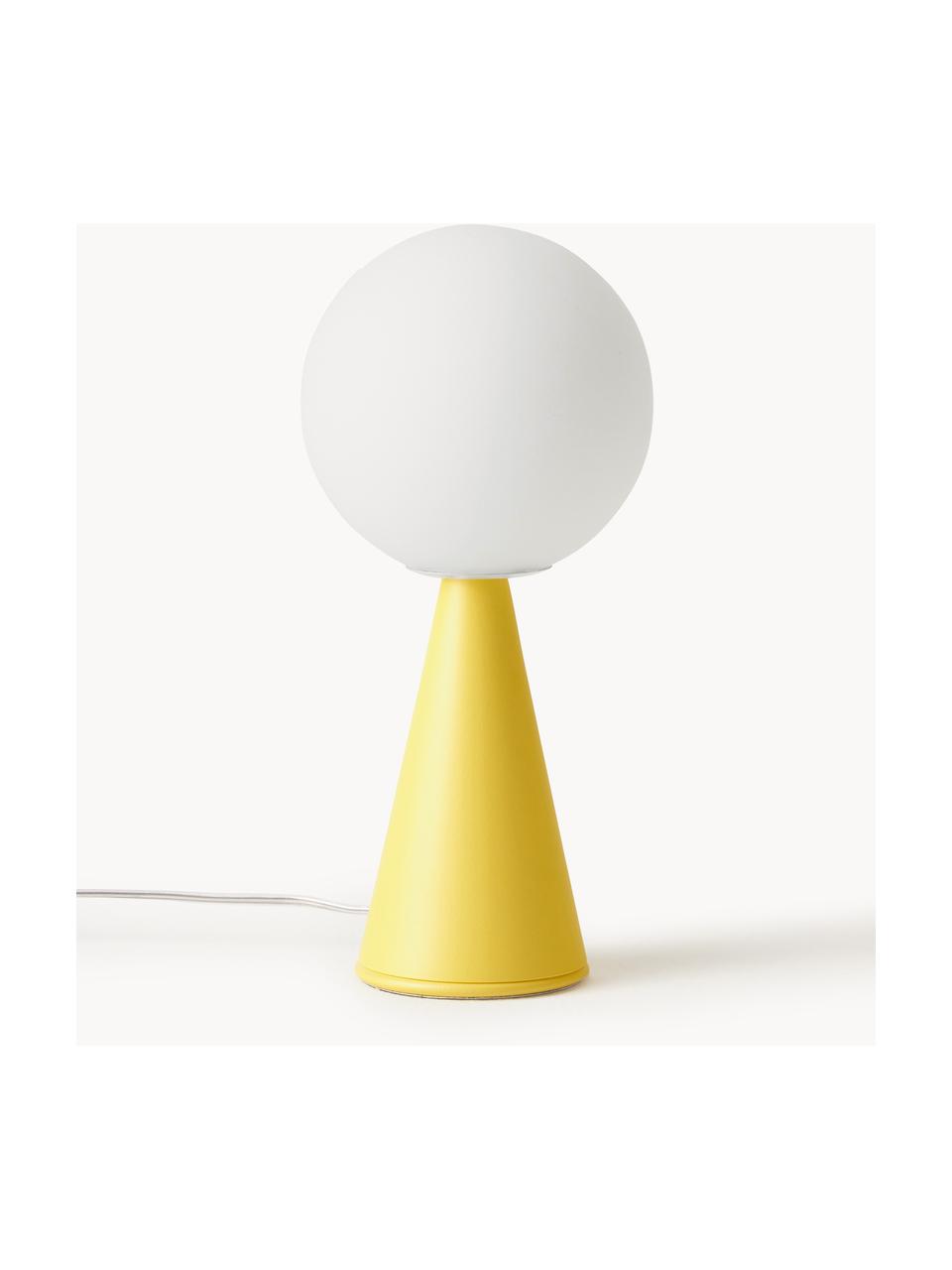 Lámpara de mesa artesanal pequeña Bilia, Pantalla: vidrio, Estructura: metal recubierto, Cable: plástico, Blanco, amarillo limón, Ø 12 x Al 26 cm