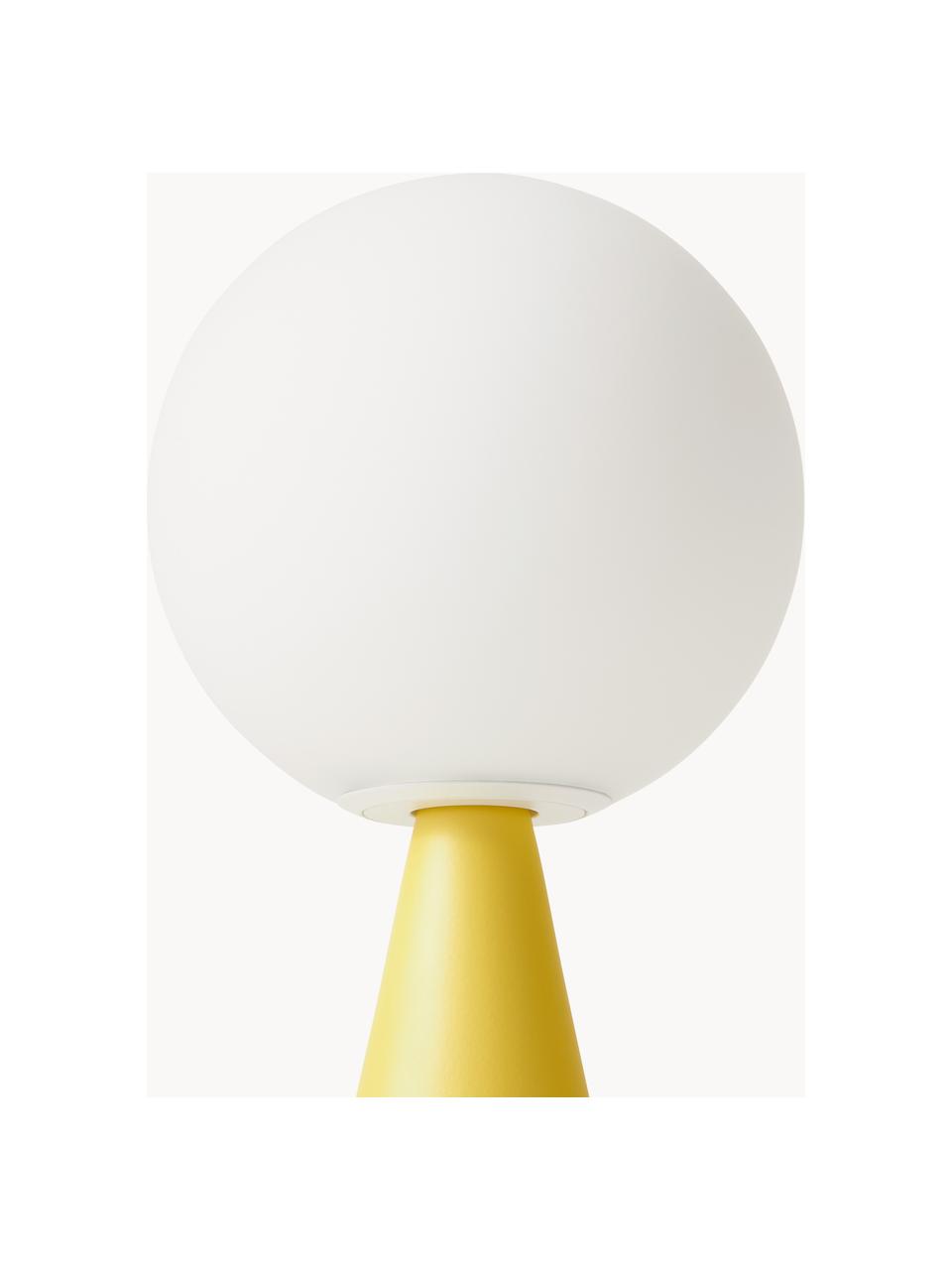 Lámpara de mesa artesanal pequeña Bilia, Pantalla: vidrio, Estructura: metal recubierto, Cable: plástico, Blanco, amarillo limón, Ø 12 x Al 26 cm