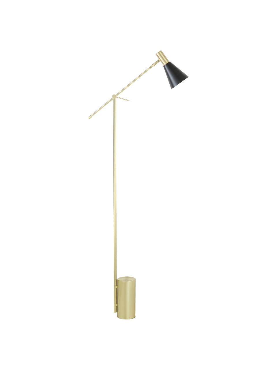 Vloerlamp Sia, Lampenkap: gepoedercoat metaal, Lampvoet: vermessingd metaal, Zwart, Ø 14 x H 162 cm