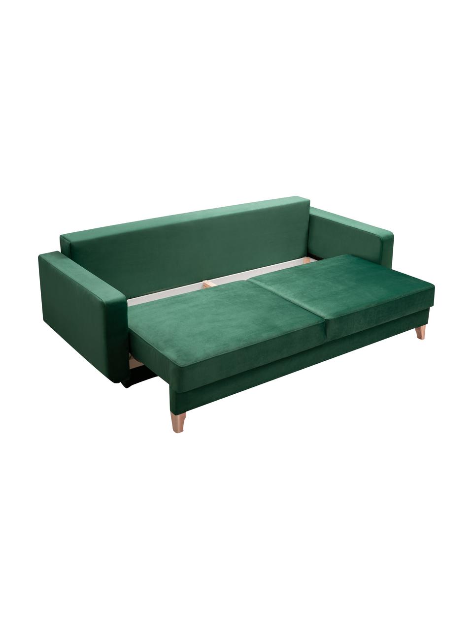 Divano letto 2 posti in tessuto verde con contenitore Tokio, Rivestimento: 100% poliestere, Verde, Larg. 228 x Prof. 89 cm