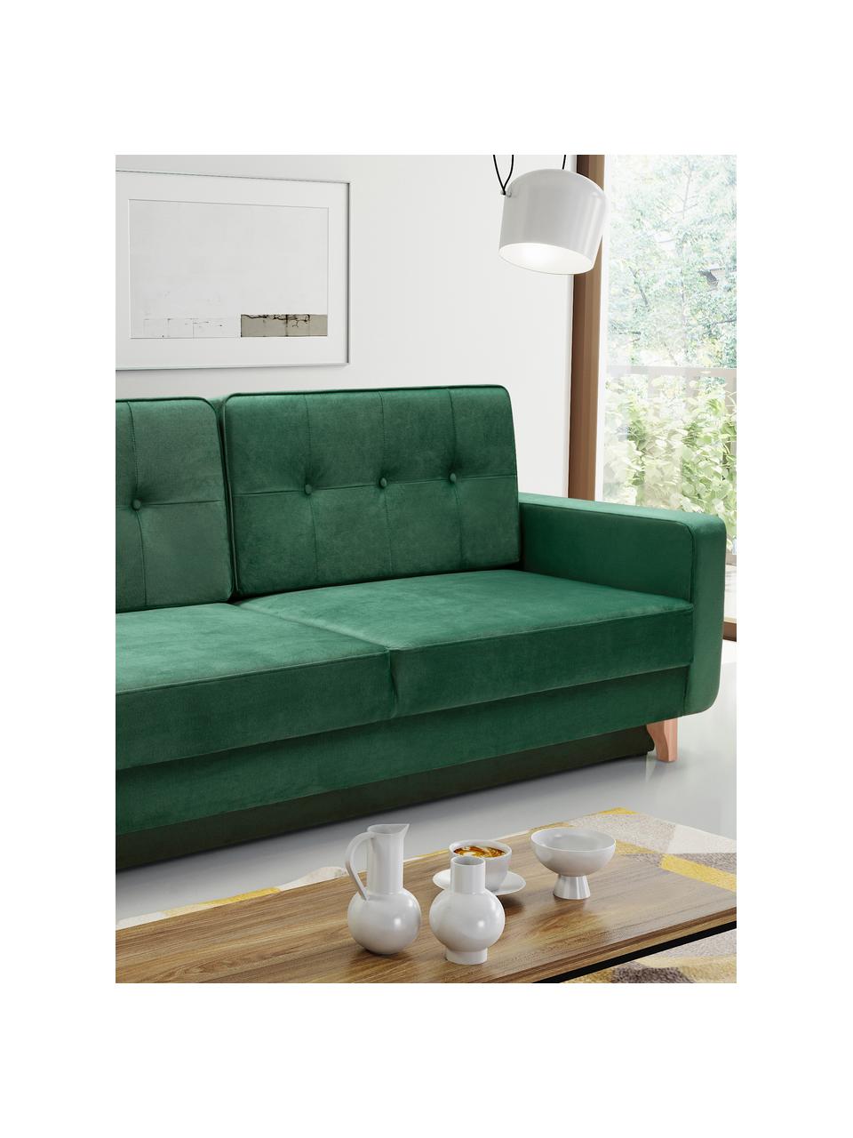 Divano letto 2 posti in tessuto verde con contenitore Tokio, Rivestimento: 100% poliestere, Verde, Larg. 228 x Prof. 89 cm