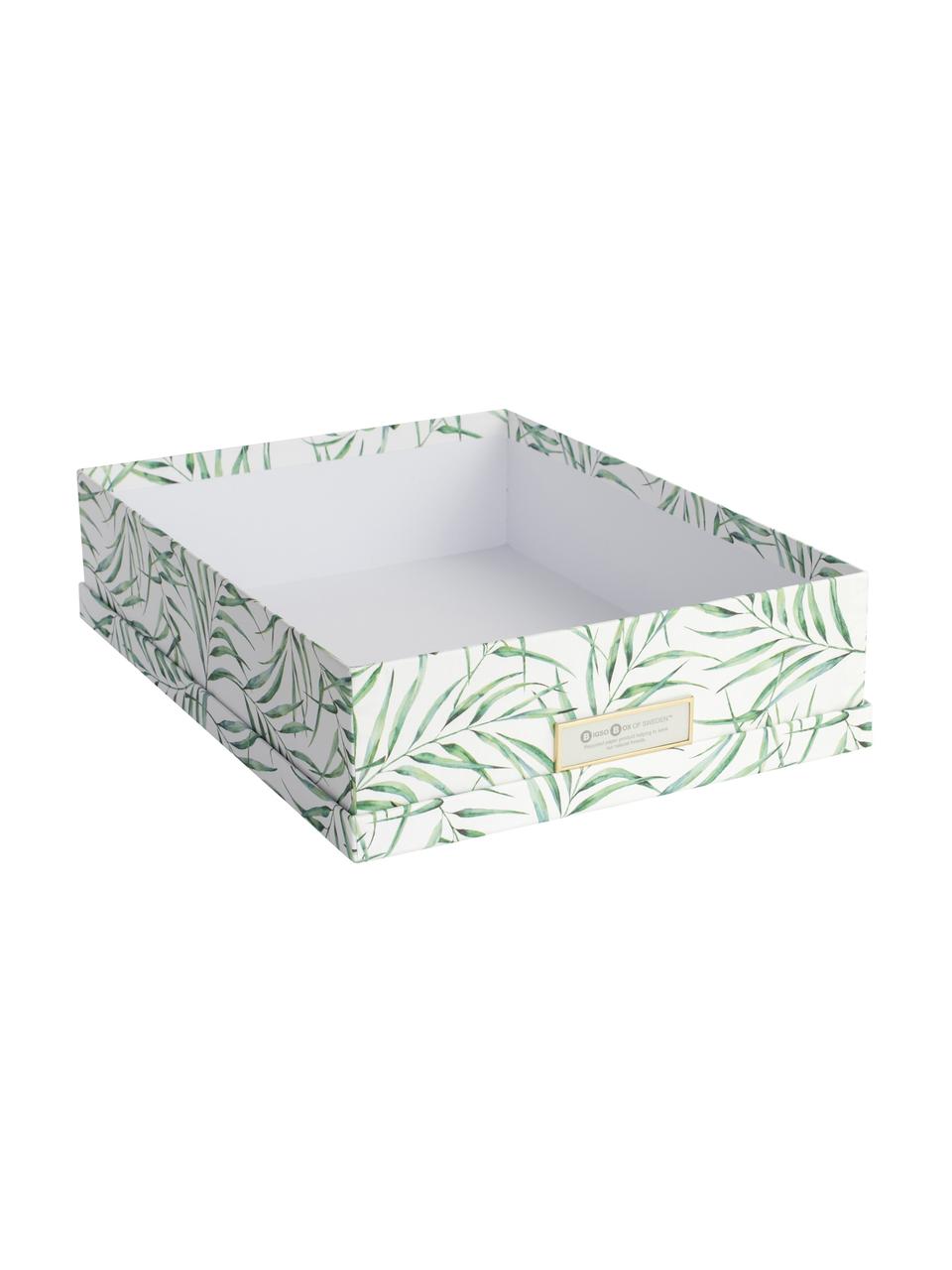 Skladovací box Leaf, Pevná laminovaná lepenka, Bílá, zelená, Š 35 cm, V 9 cm