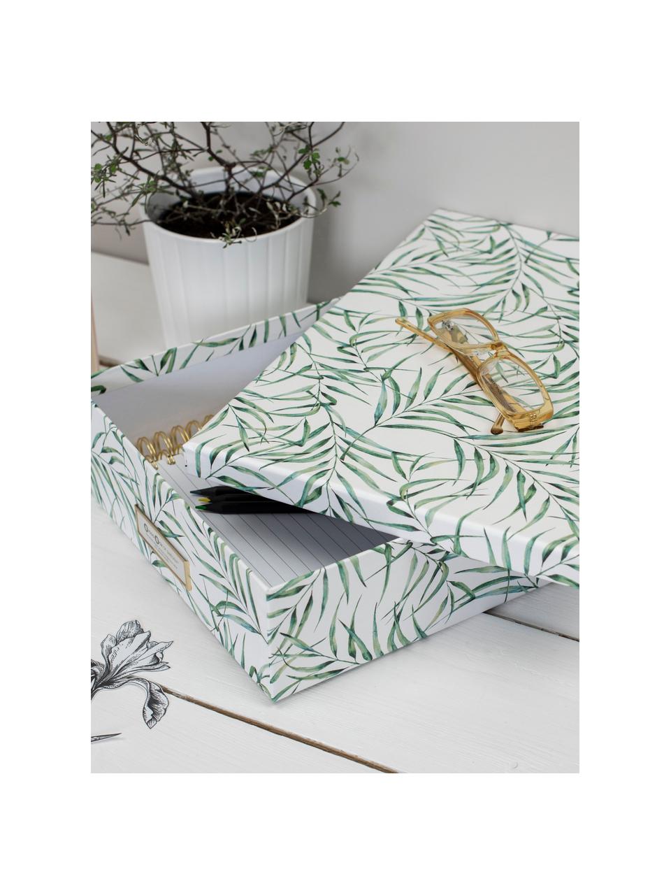 Aufbewahrungsbox Leaf, Fester, laminierter Karton, Weiß, Grün, B 35 x H 9 cm