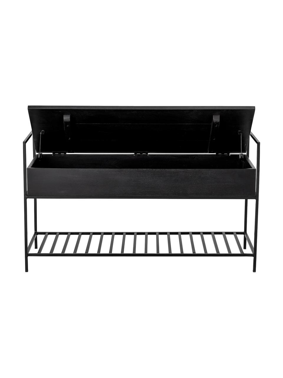 Panca guardaroba con contenitore Abelone, Seduta: legno di mango rivestito, Struttura: metallo rivestito, Legno di mango, nero rivestito, Larg. 102 x Prof. 40 cm