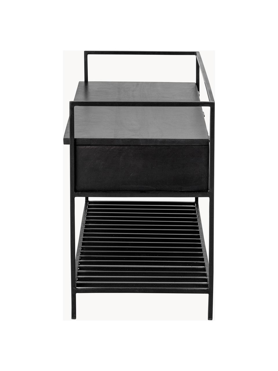 Banco zapatero con espacio de almacenamiento Abelone, Asiento: madera de mango recubiert, Estructura: metal recubierto, Negro, An 102 x F 40 cm