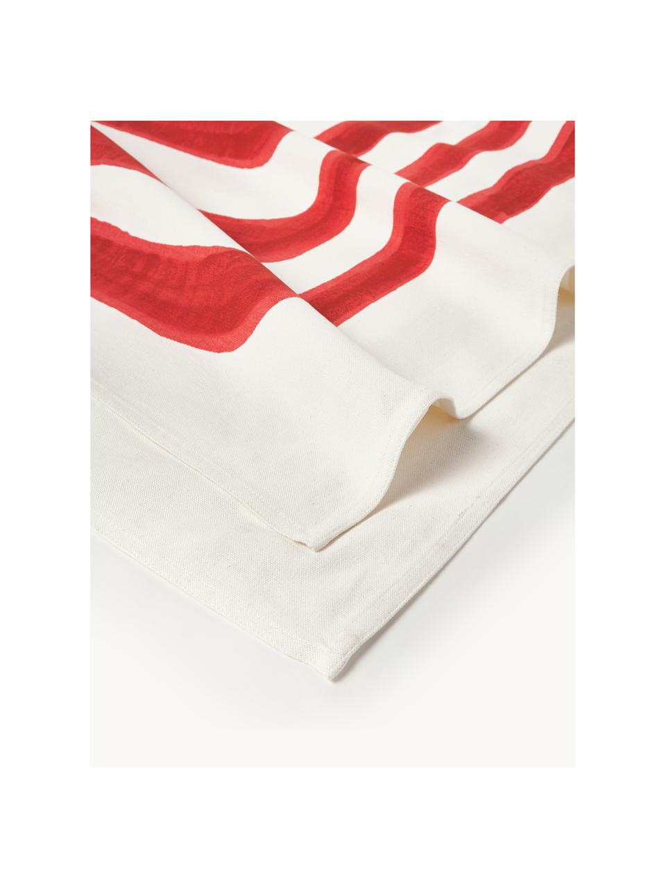 Nappe en coton Nizar, 100% coton, Blanc cassé, rouge corail, 4-6 personnes (long. 150 x larg. 250 cm)