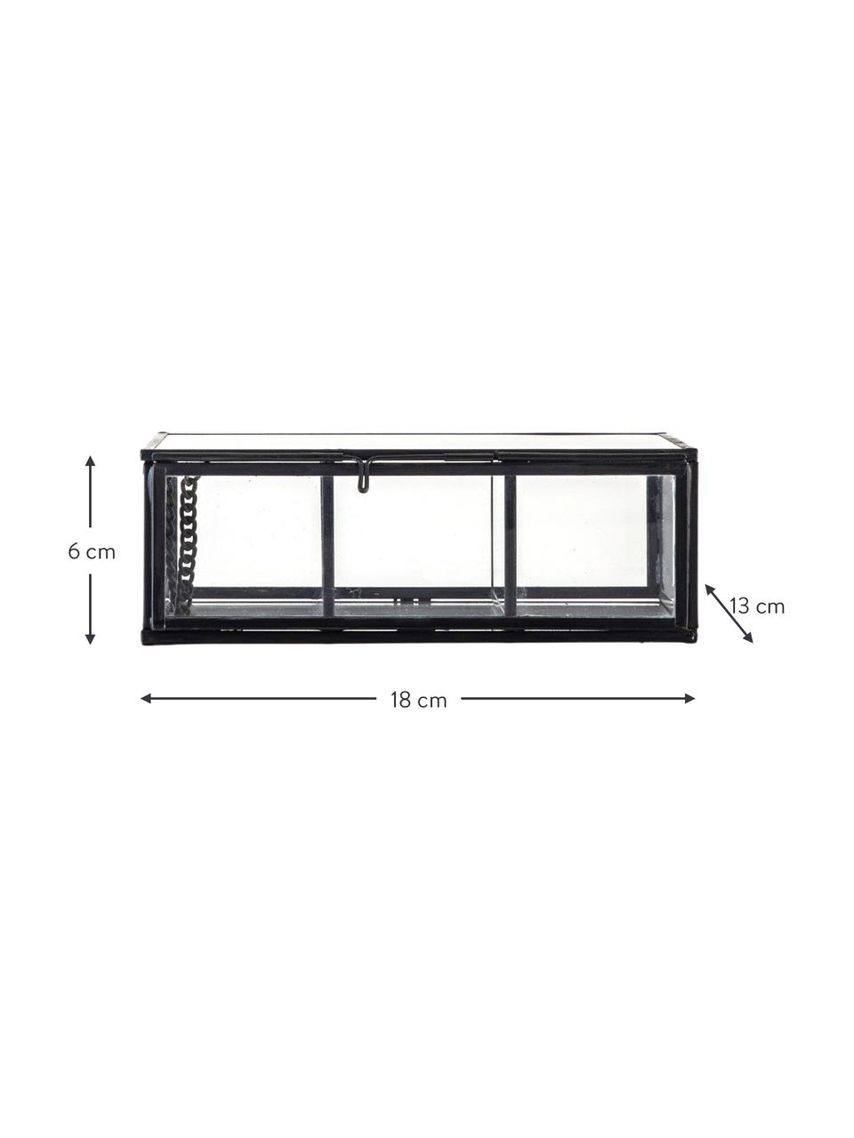 Handgemaakte sieradendoos Ola met 3 vakken, Frame: gecoat metaal, Zwart, B 18 x H 6 cm