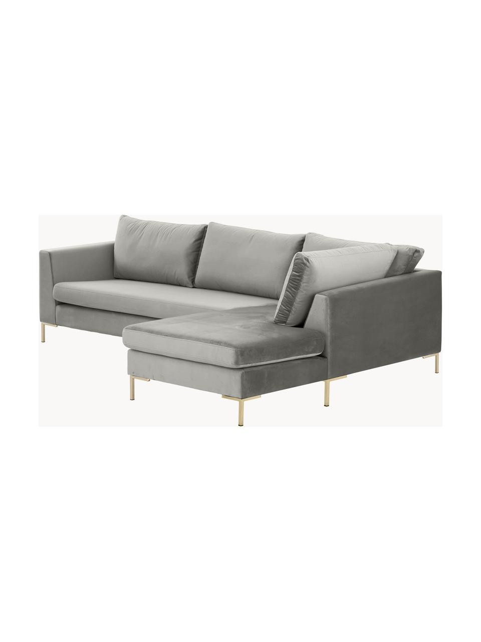 Samt-Ecksofa Luna, Bezug: Samt (100 % Polyester), O, Gestell: Massives Buchenholz, Schi, Füße: Metall, galvanisiert Das , Samt Grau, B 280 x T 184 cm, Eckteil links