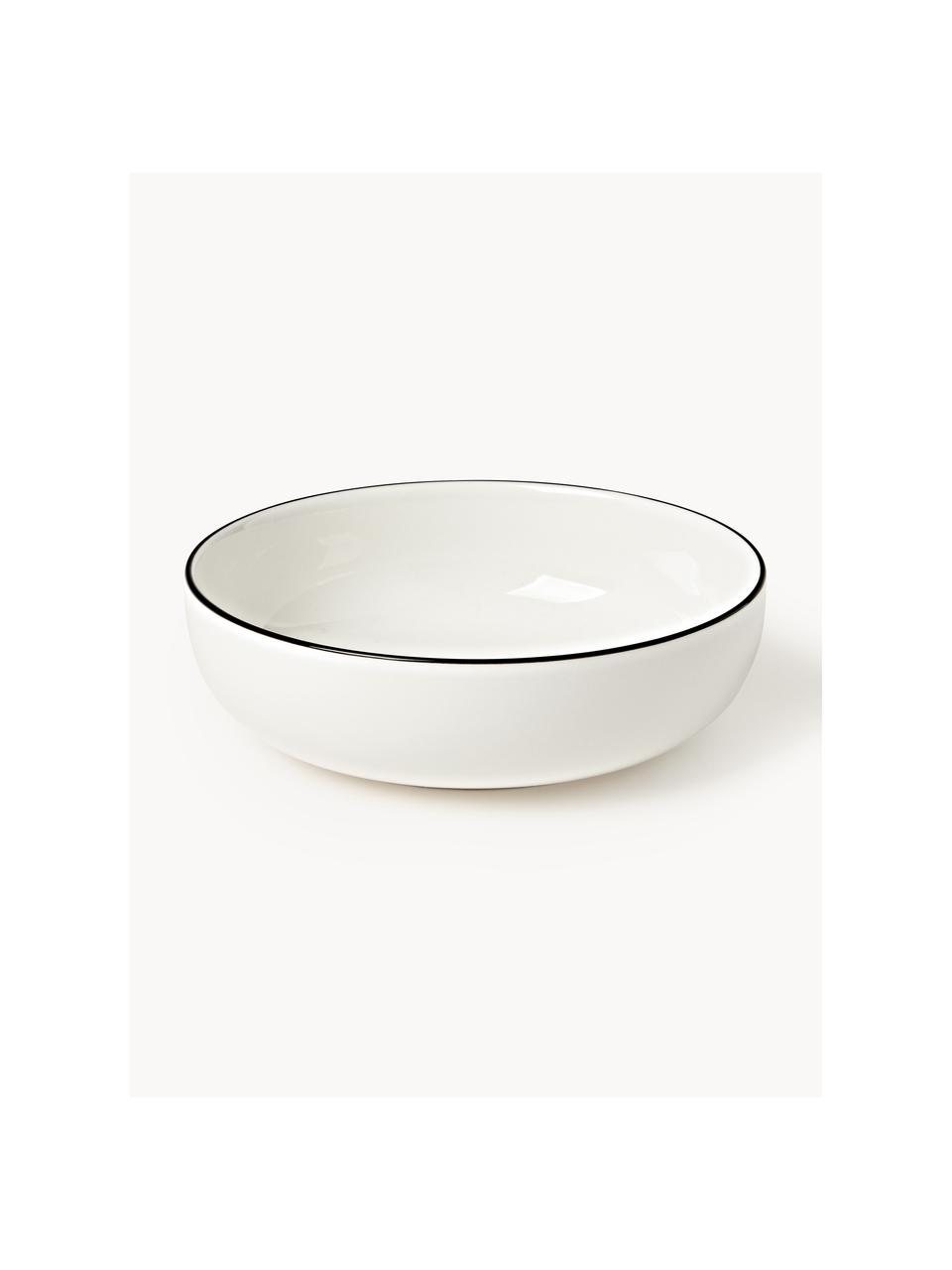 Assiettes creuses en porcelaine Facile, 2 pièces, Porcelaine robuste de haute qualité (env. 50 % kaolin, 25 % quartz et 25 % feldspath), Blanc cassé avec bordure noire, Ø 18 x haut. 6 cm