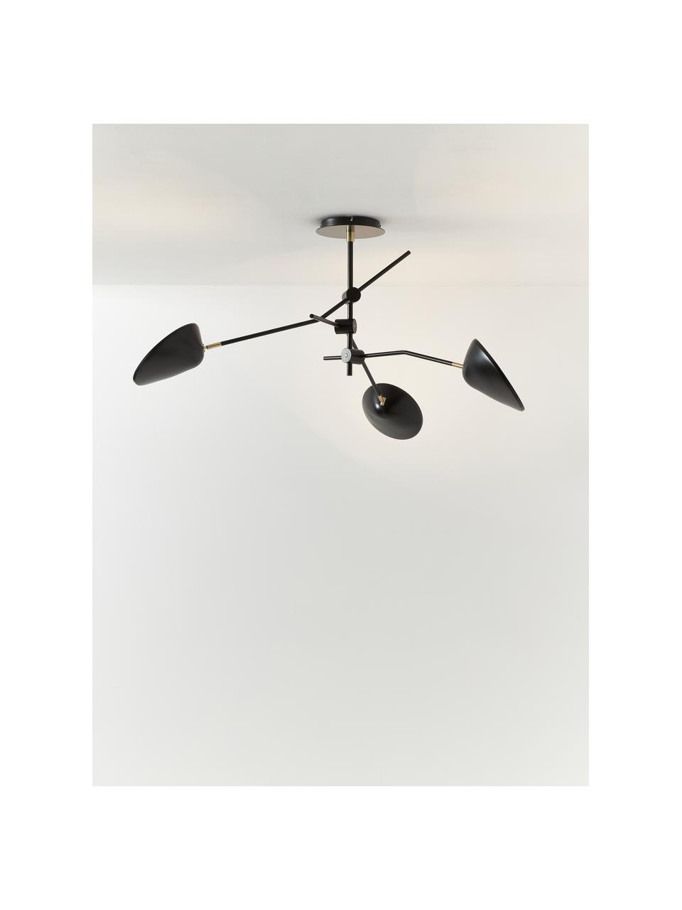 Plafondlamp Silvan, Decoratie: vermessingd metaal, Zwart, B 112 x D 108 cm