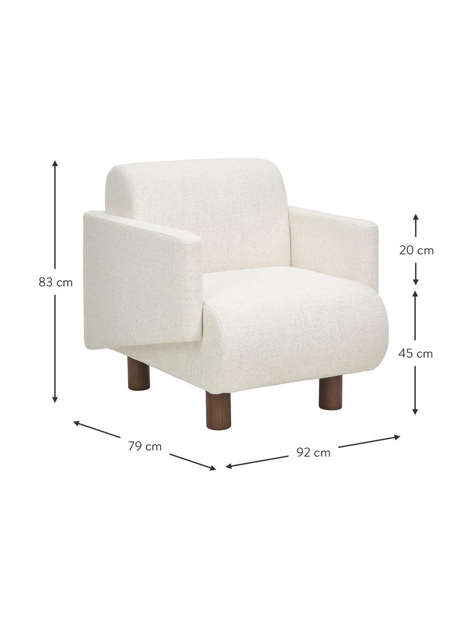 Bouclé loungefauteuil Coco in crèmewit met houten poten, Bekleding: bouclé (100% polyester), Poten: massief gelakt beukenhout, Bouclé crèmewit, B 92 x H 79 cm