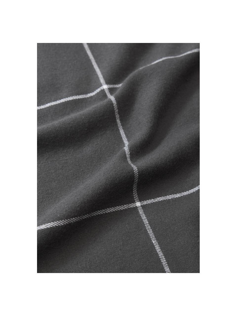Károvaný flanelový oboustranný povlak na přikrývku z bavlny Noelle, Antracitová, bílá, Š 200 cm, D 200 cm