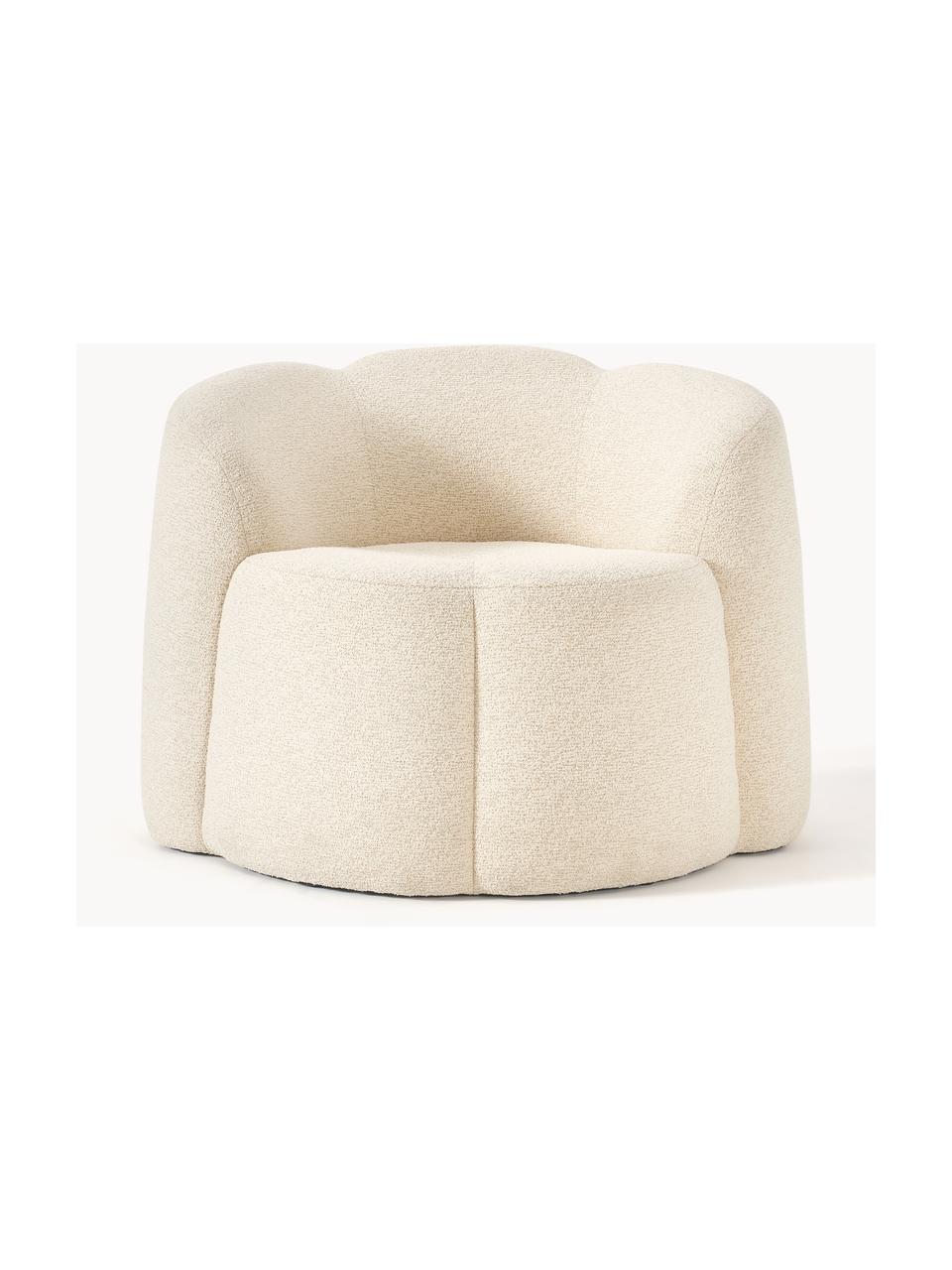 Fauteuil lounge tissu bouclé Fleur, Blanc crème, larg. 105 x prof. 95 cm